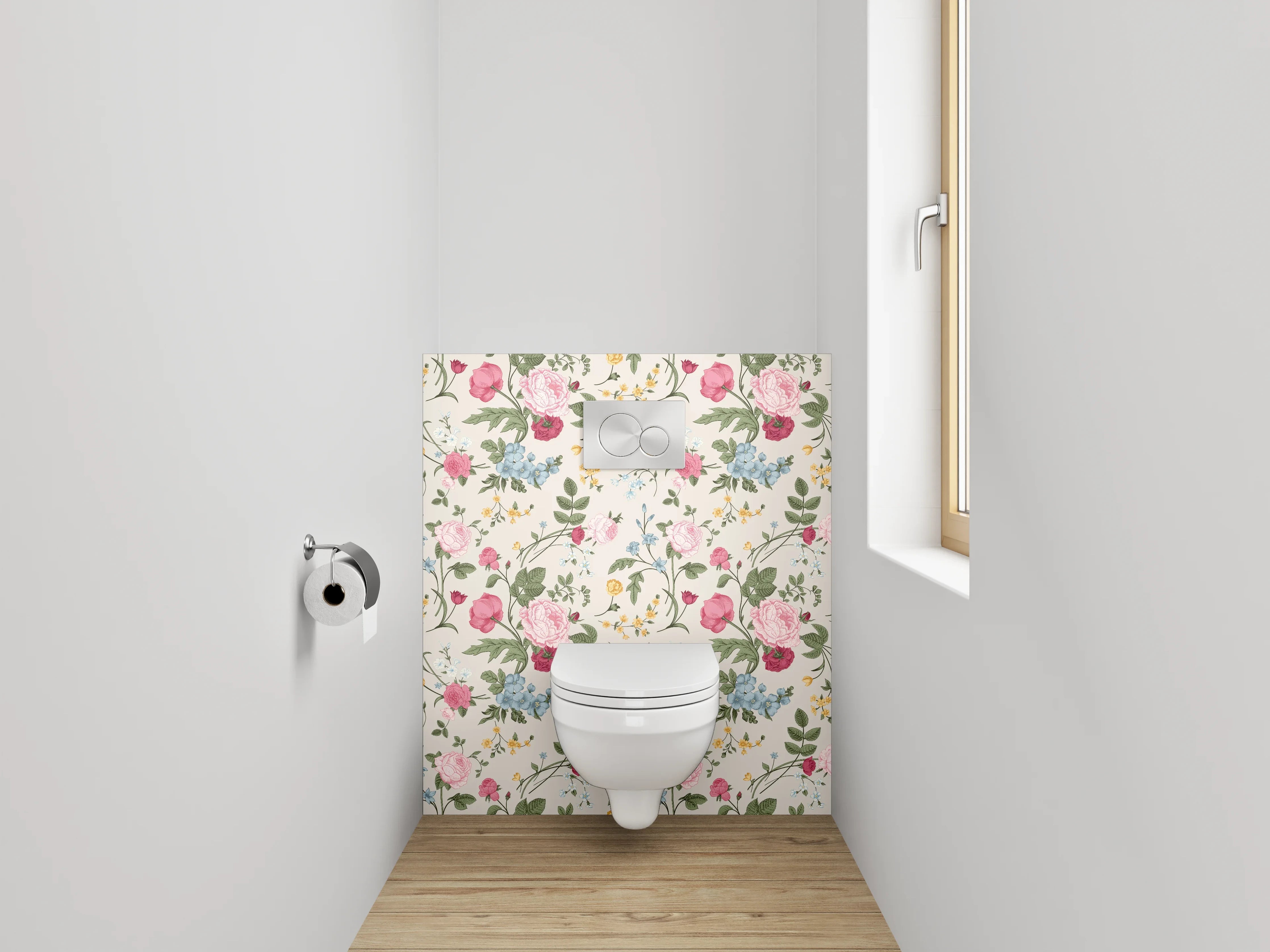 WC-Rückwand - Aquarell Blumen Tapete Vintage-Look