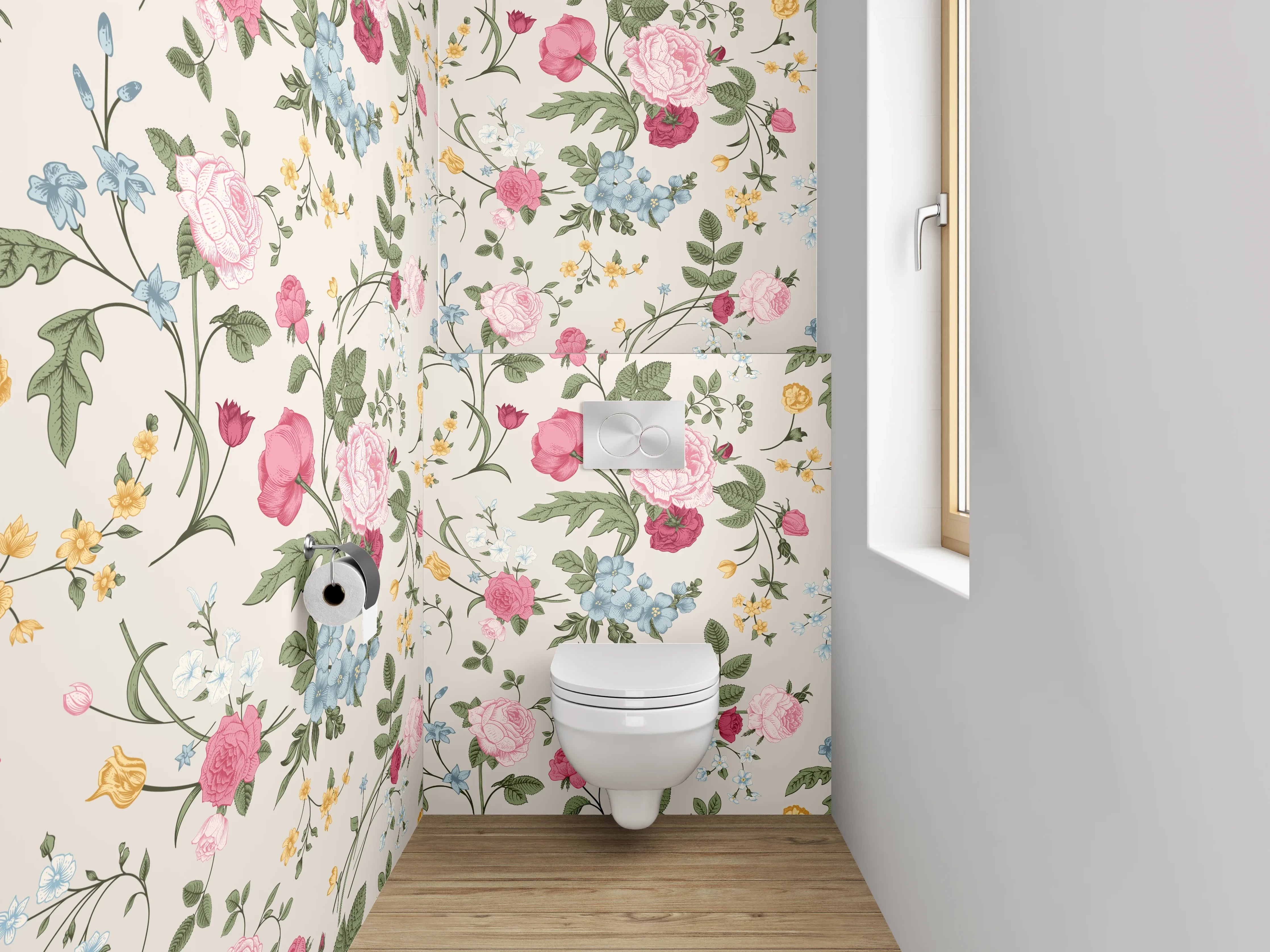 WC-Rückwand - Aquarell Blumen Tapete Vintage-Look