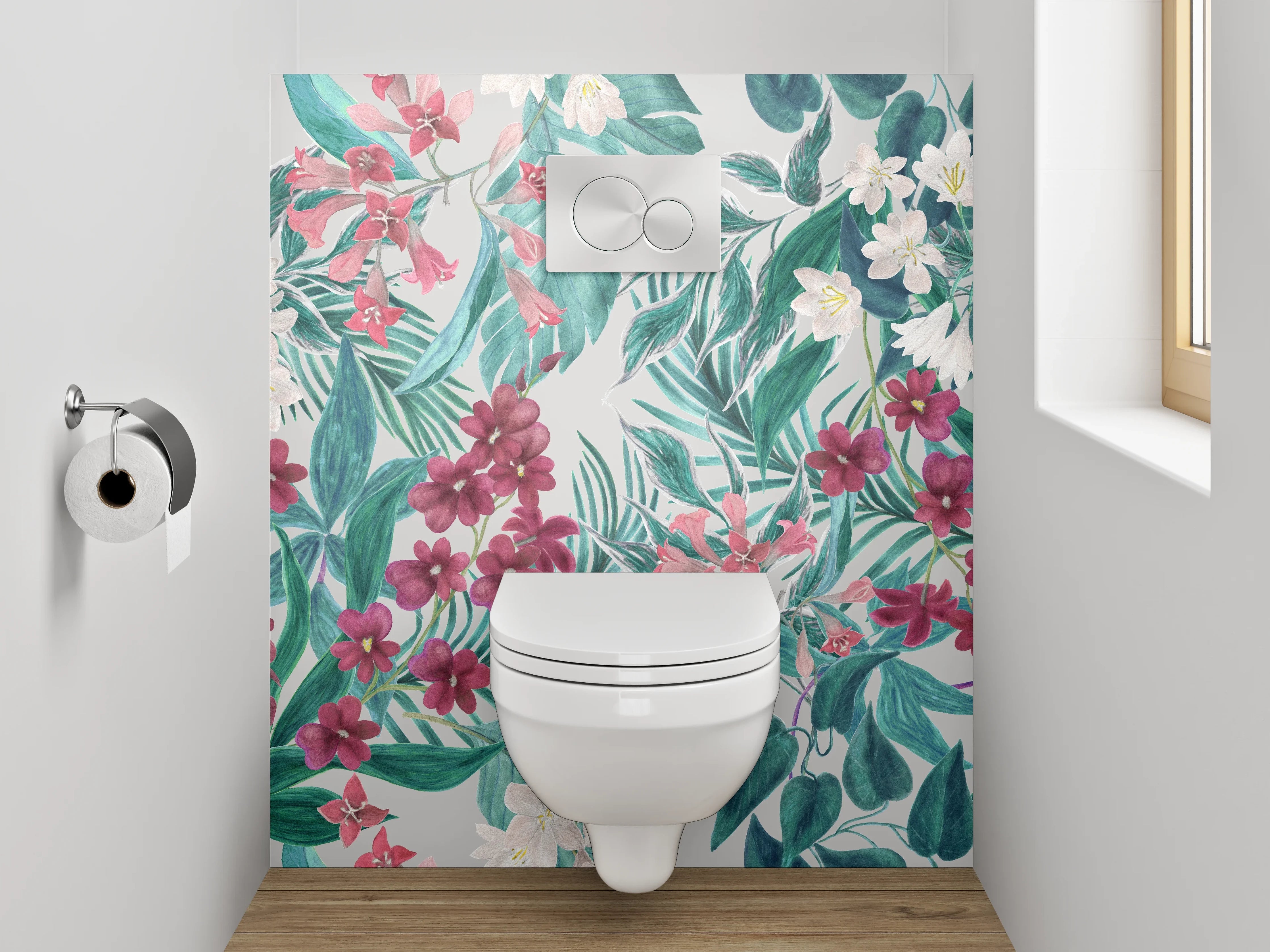 WC-Rückwand - Aquarell Blumen & Blätter Tapete