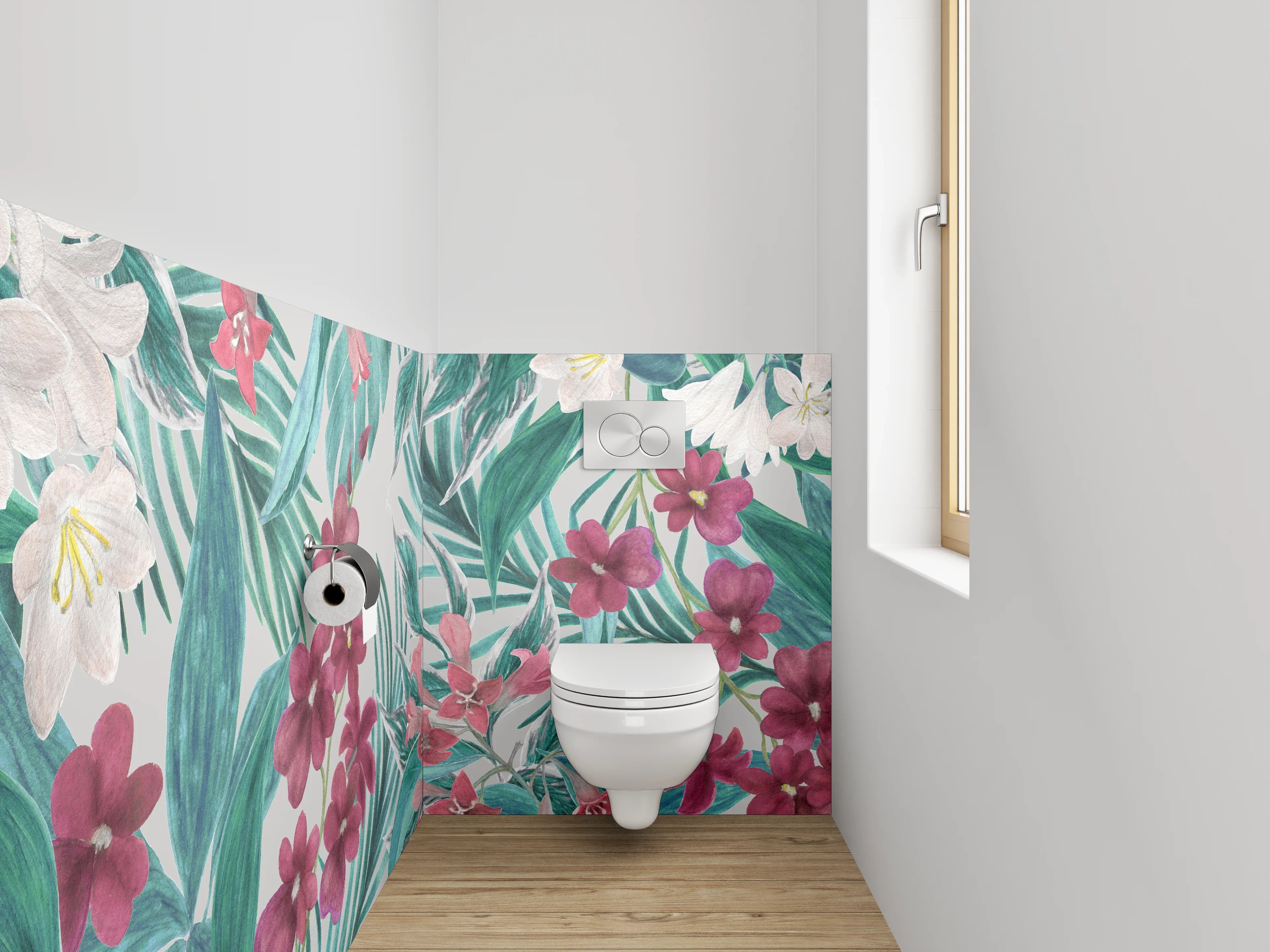 WC-Rückwand - Aquarell Blumen & Blätter Tapete