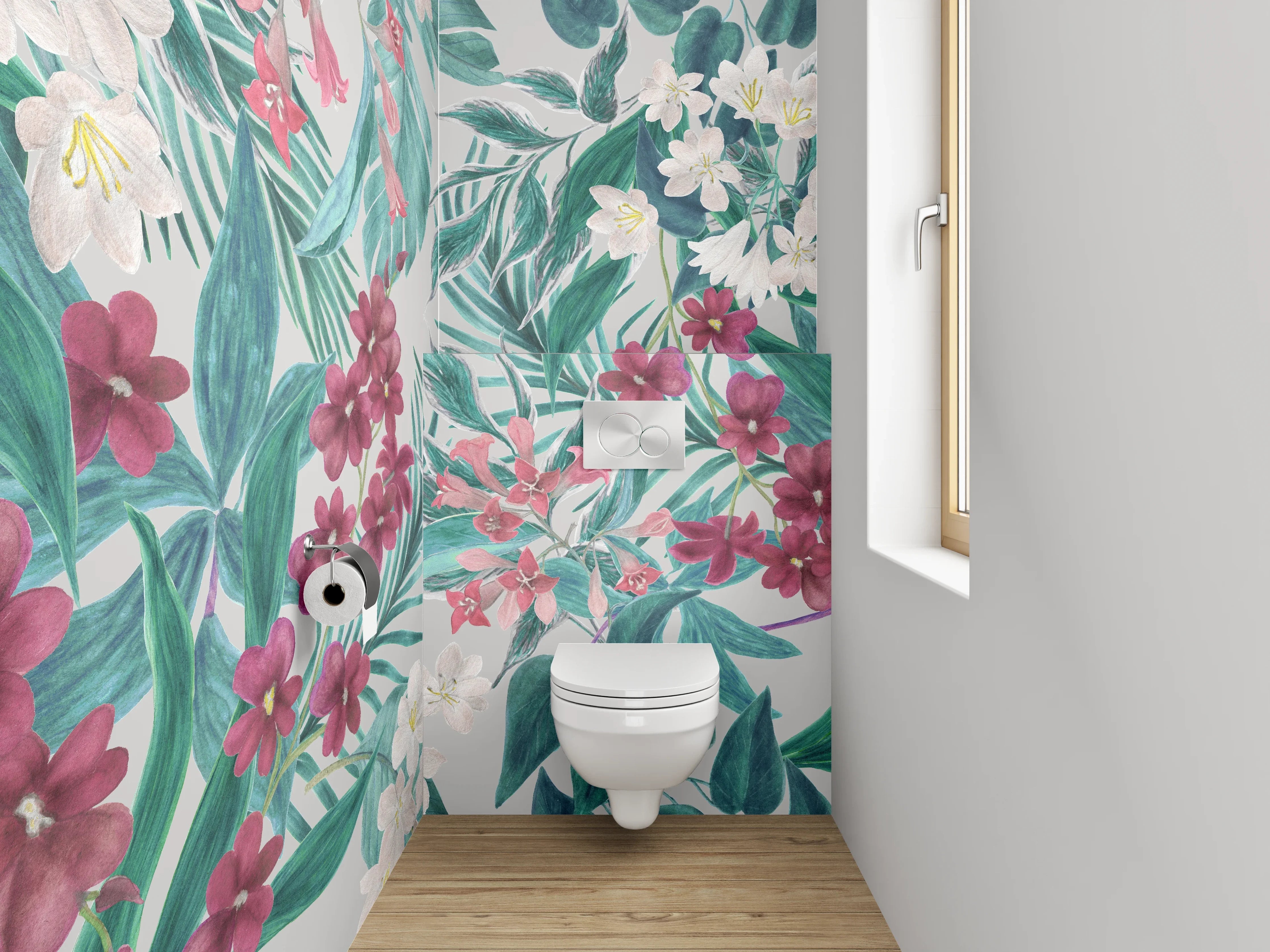 WC-Rückwand - Aquarell Blumen & Blätter Tapete