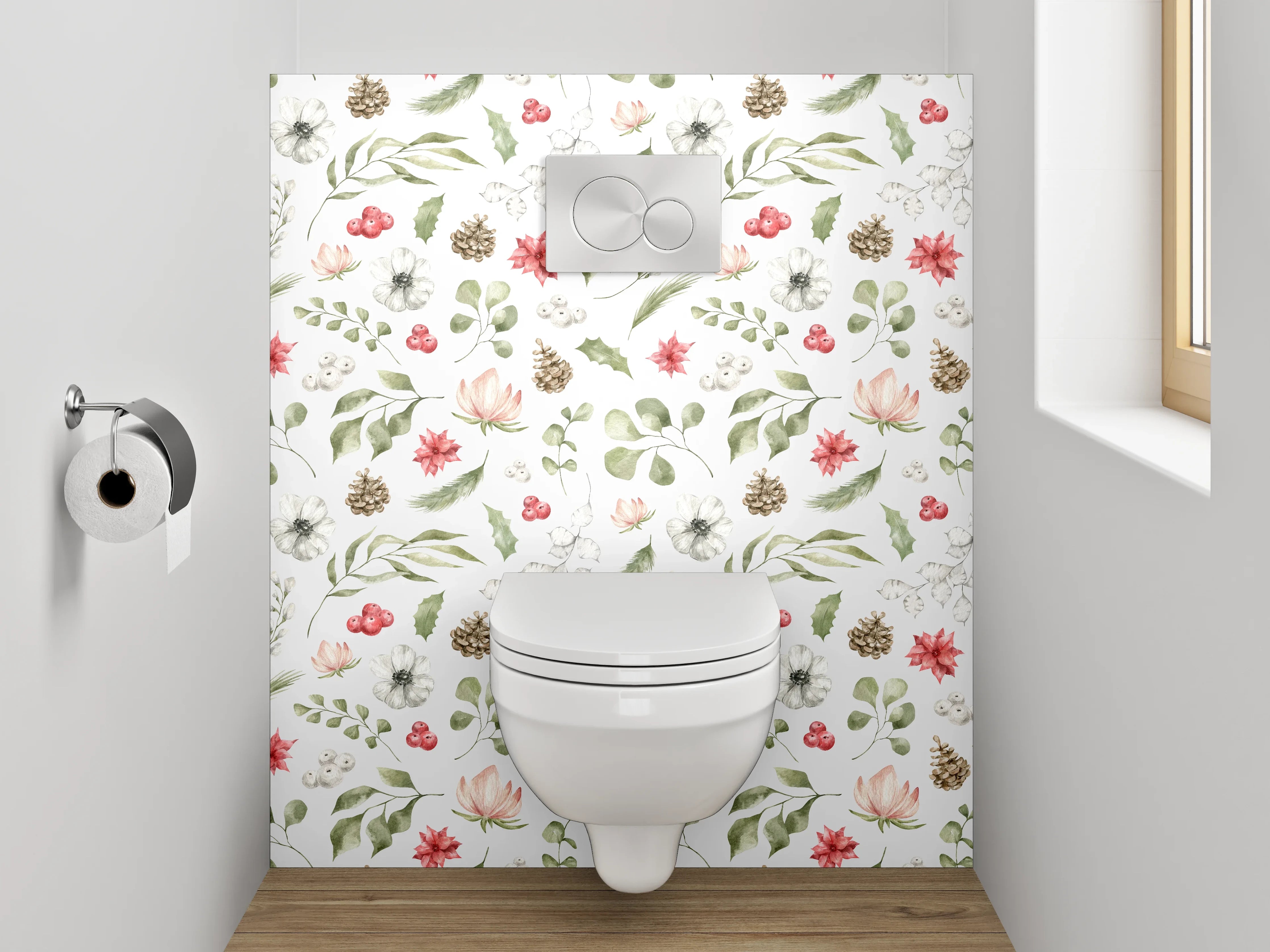 WC-Rückwand - Aquarell Blumen & Pflanzen Muster