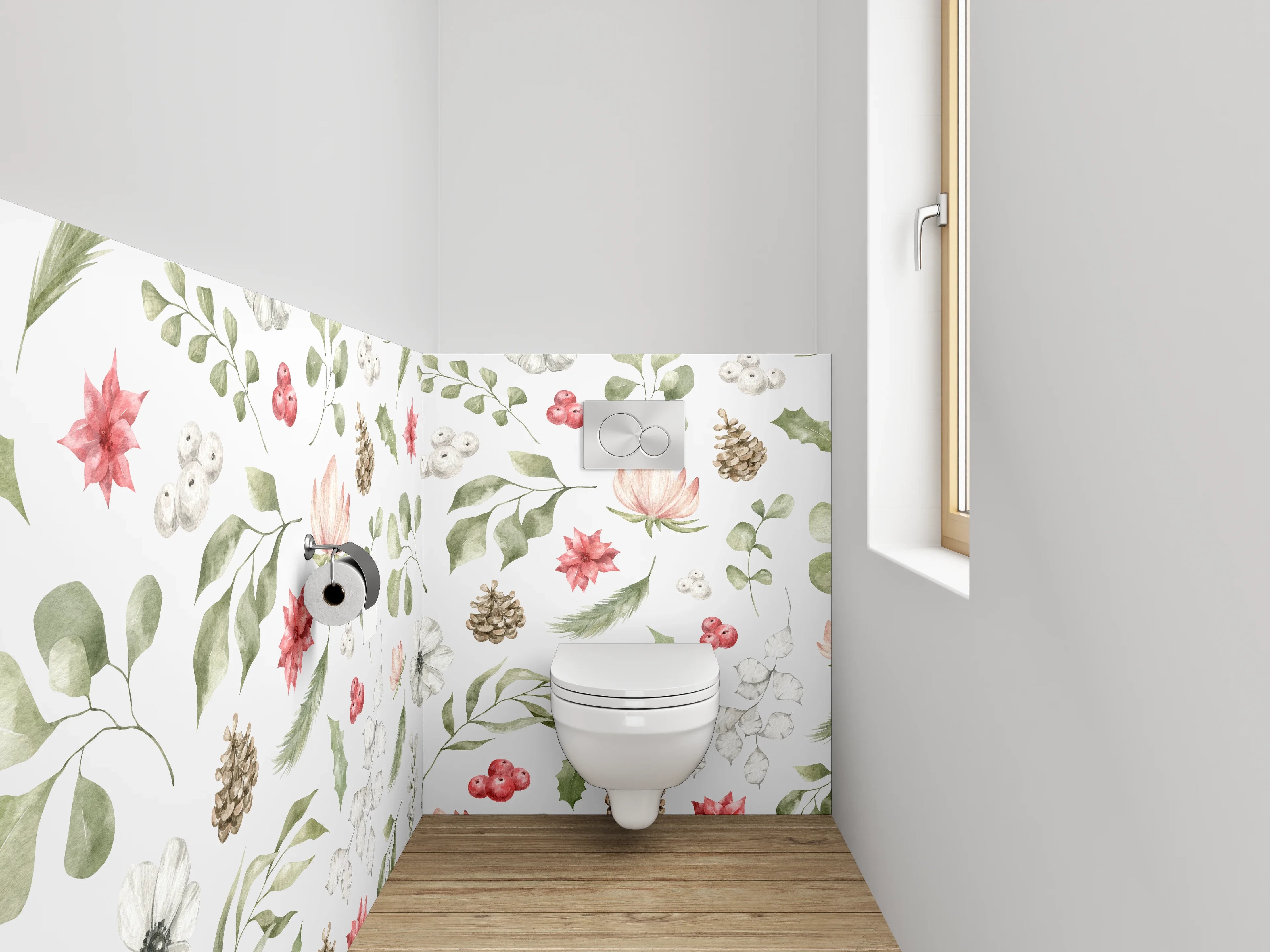 WC-Rückwand - Aquarell Blumen & Pflanzen Muster