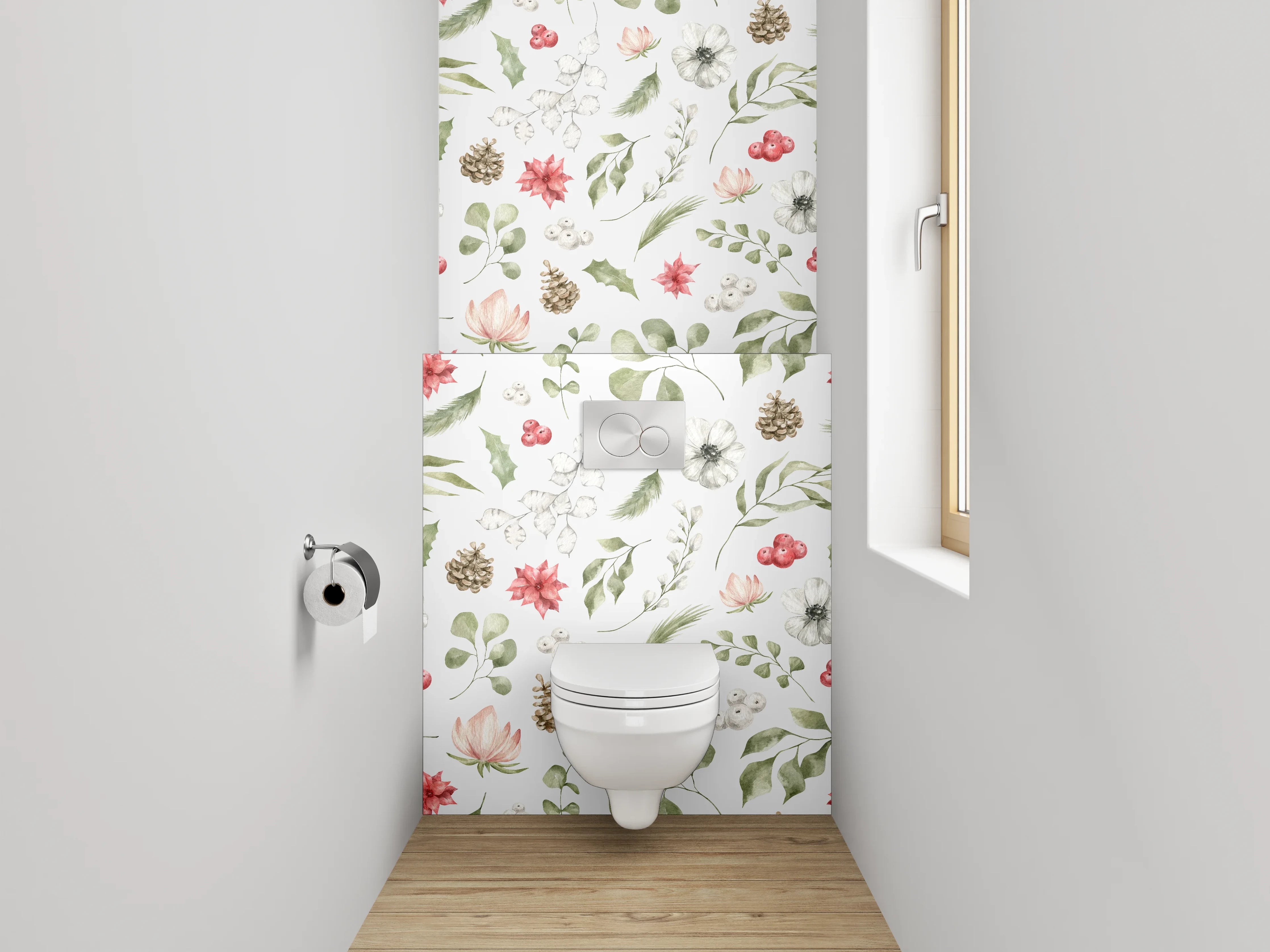 WC-Rückwand - Aquarell Blumen & Pflanzen Muster