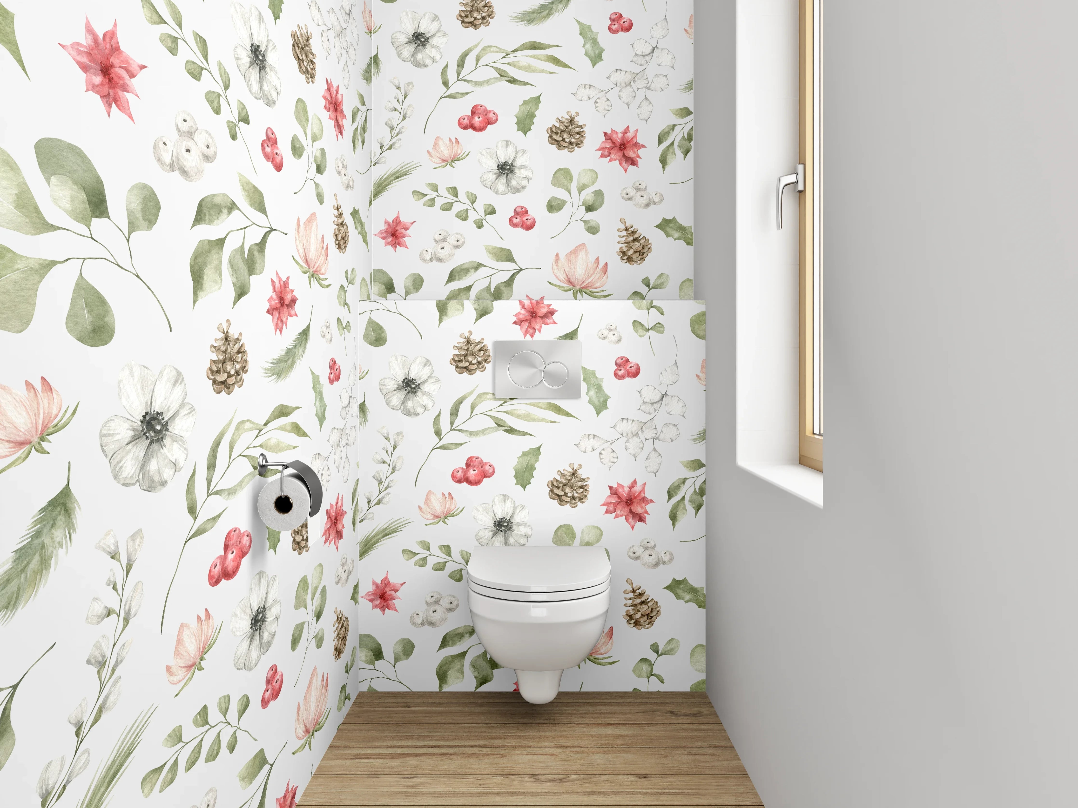 WC-Rückwand - Aquarell Blumen & Pflanzen Muster