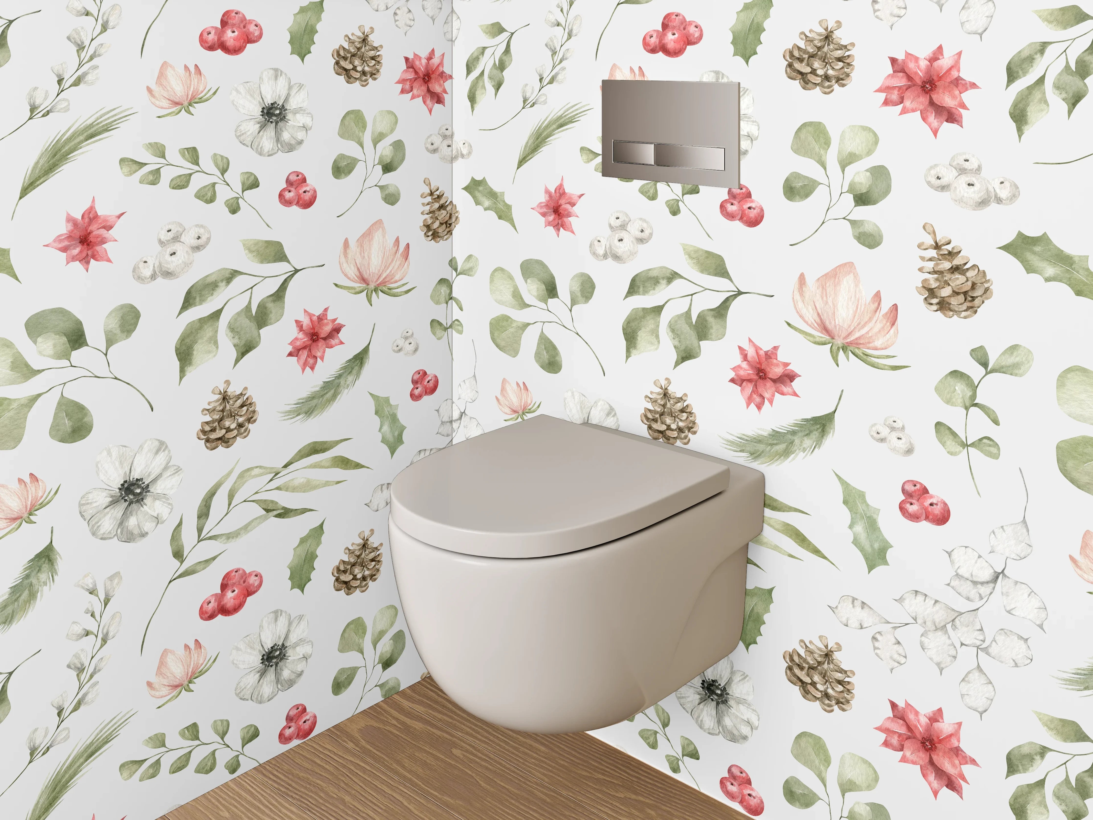 WC-Rückwand - Aquarell Blumen & Pflanzen Muster