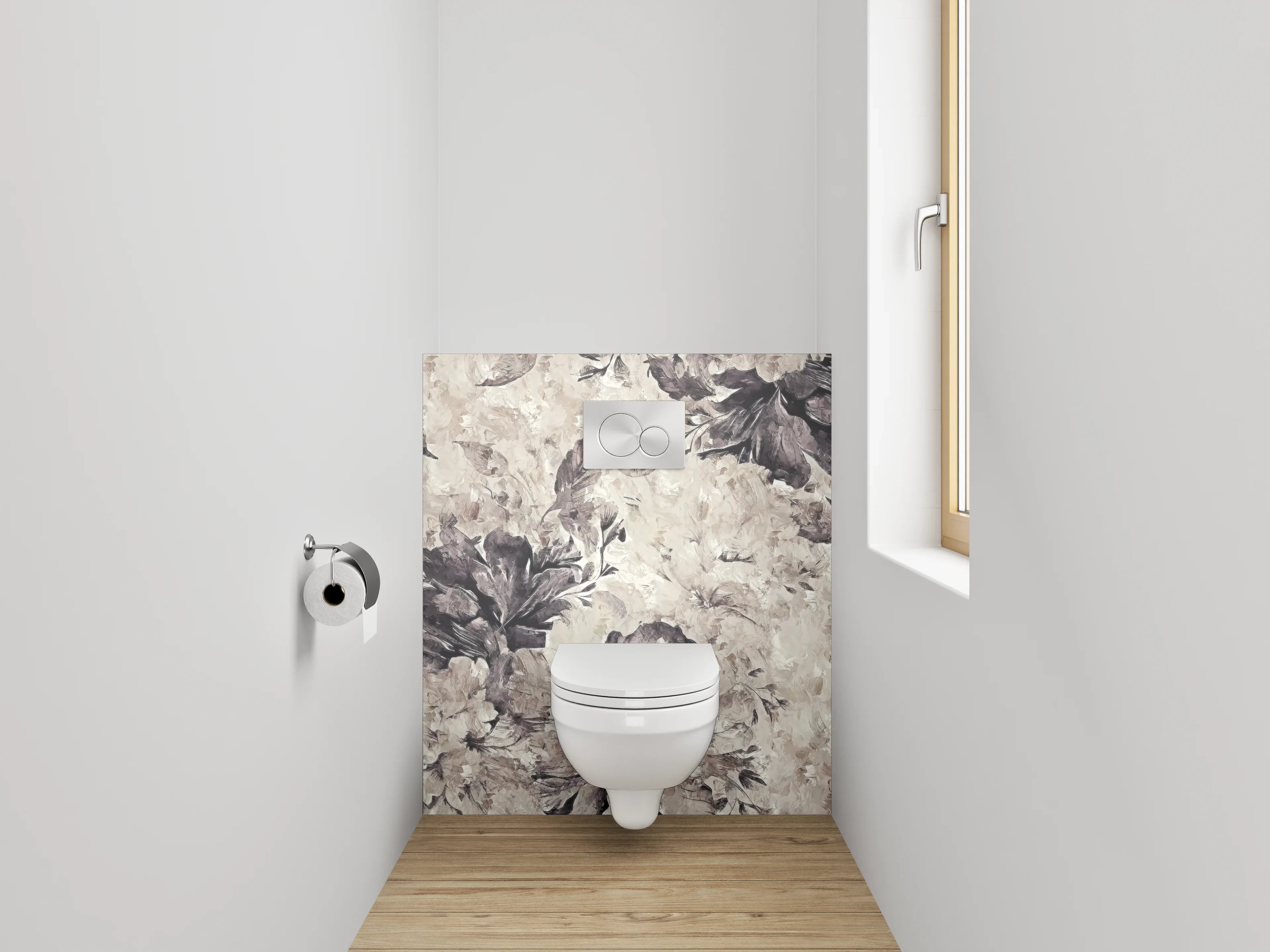 WC-Rückwand - Aquarell Blumen in Beige und Grau