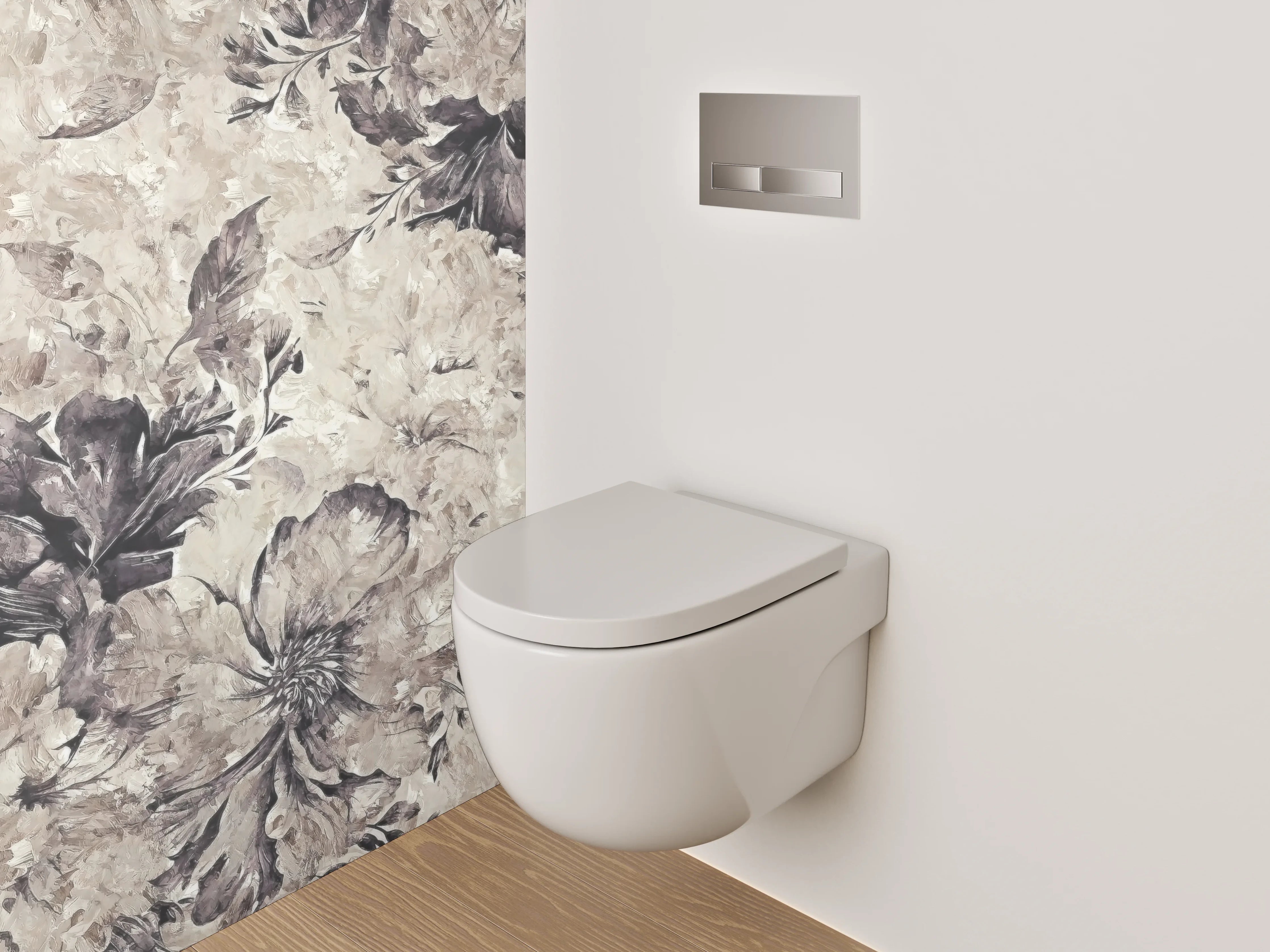WC-Rückwand - Aquarell Blumen in Beige und Grau