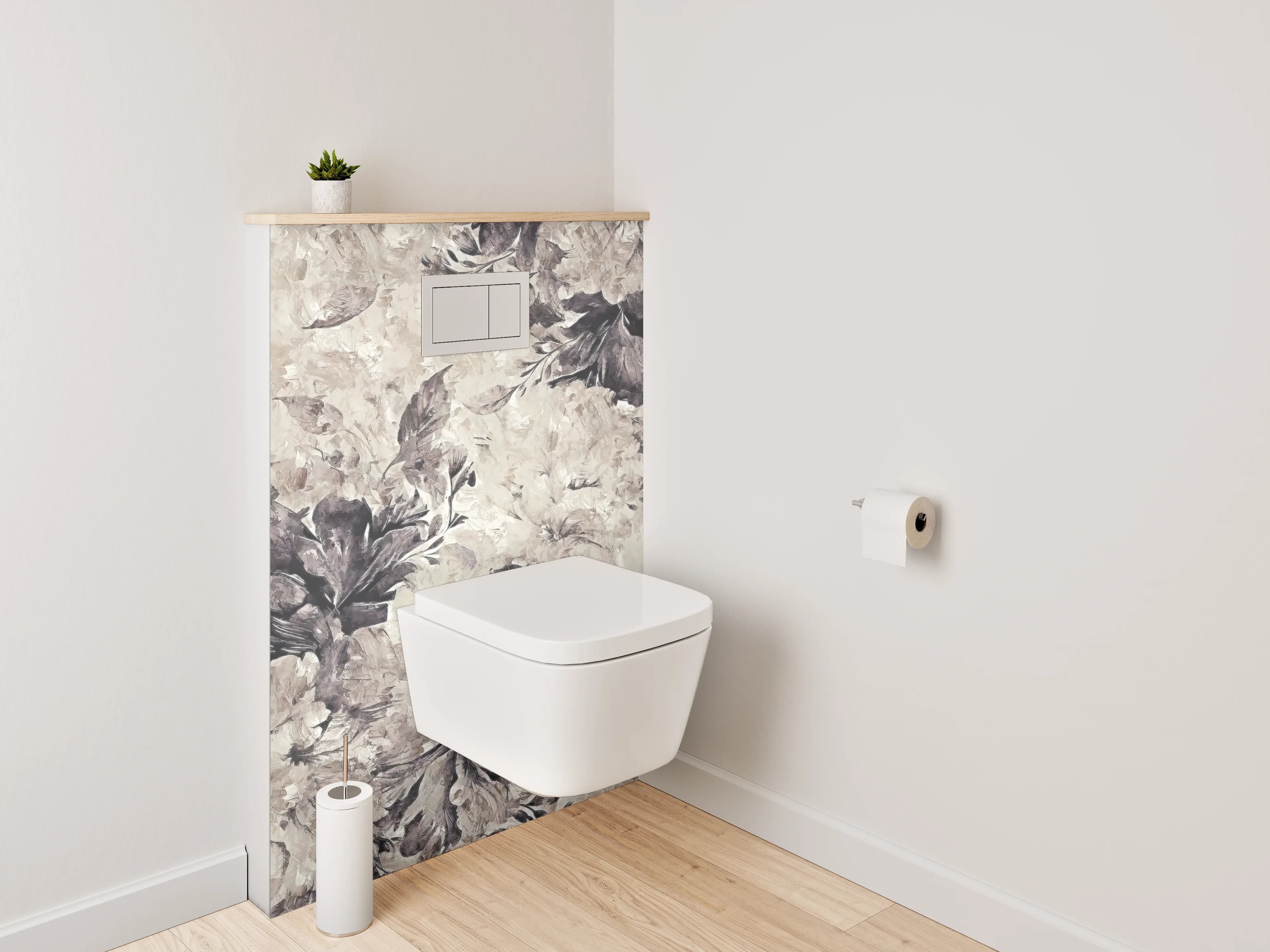 WC-Rückwand - Aquarell Blumen in Beige und Grau