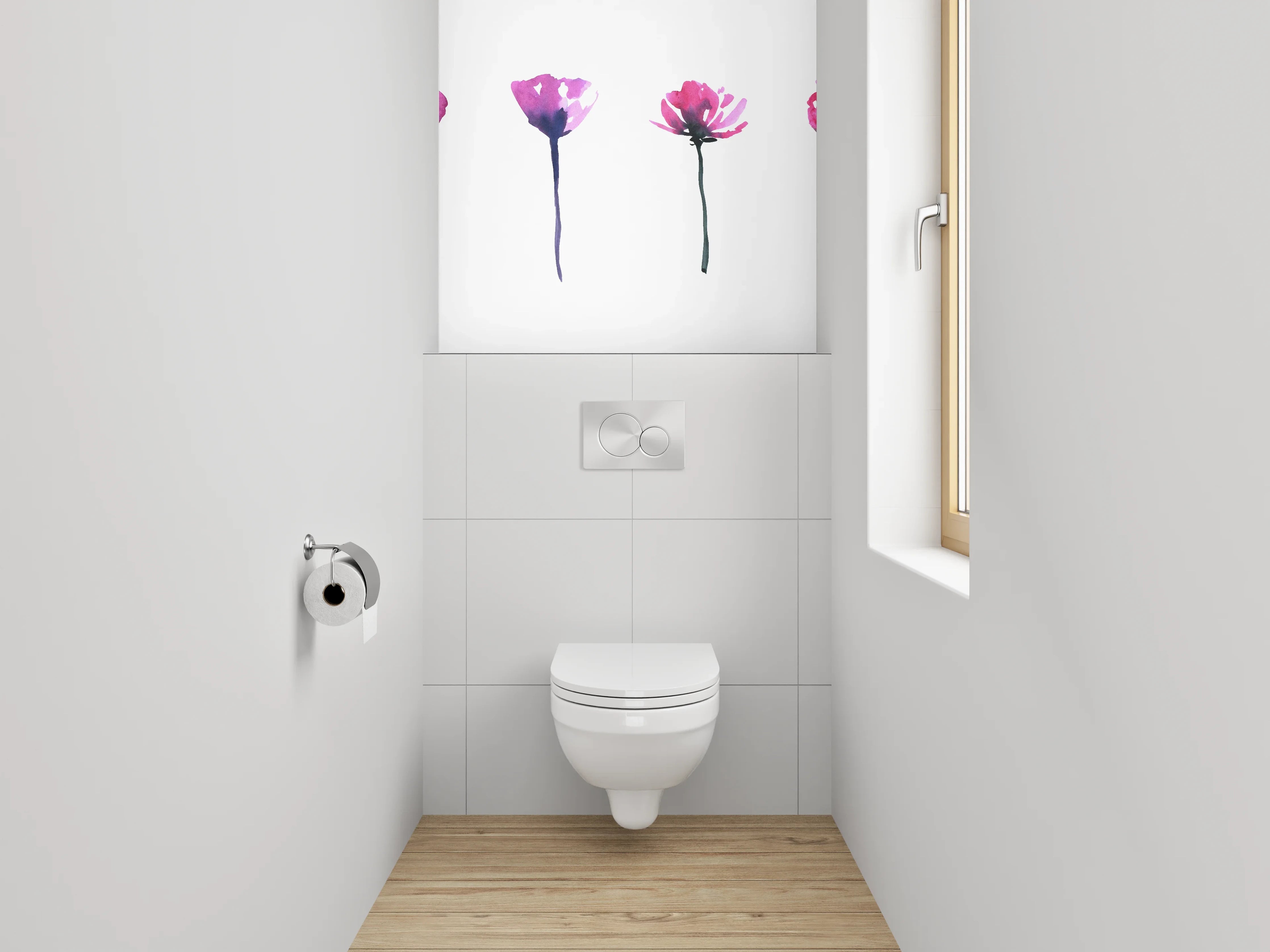 WC-Rückwand - Aquarell Blumen in Rosa und Pink