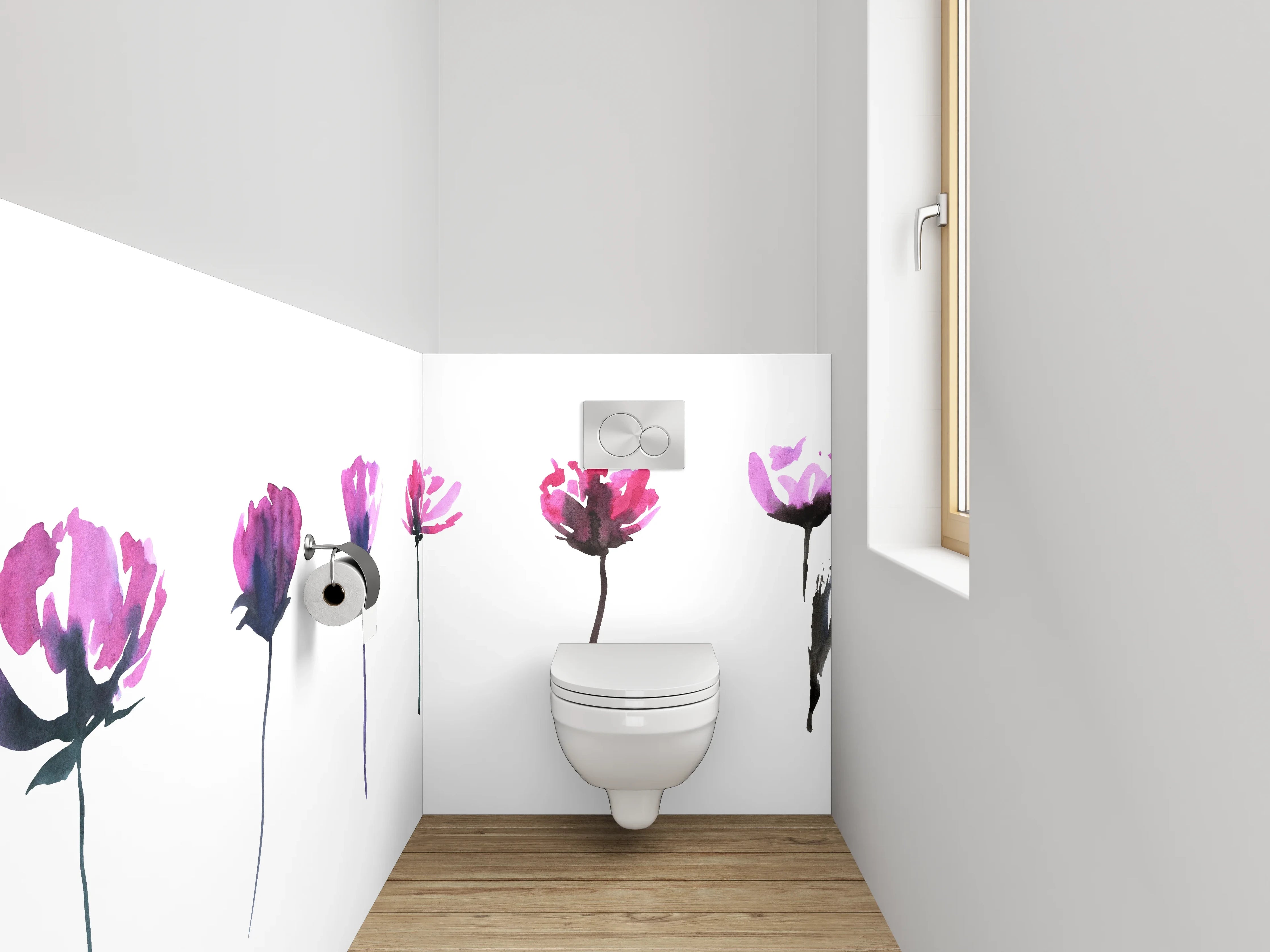 WC-Rückwand - Aquarell Blumen in Rosa und Pink