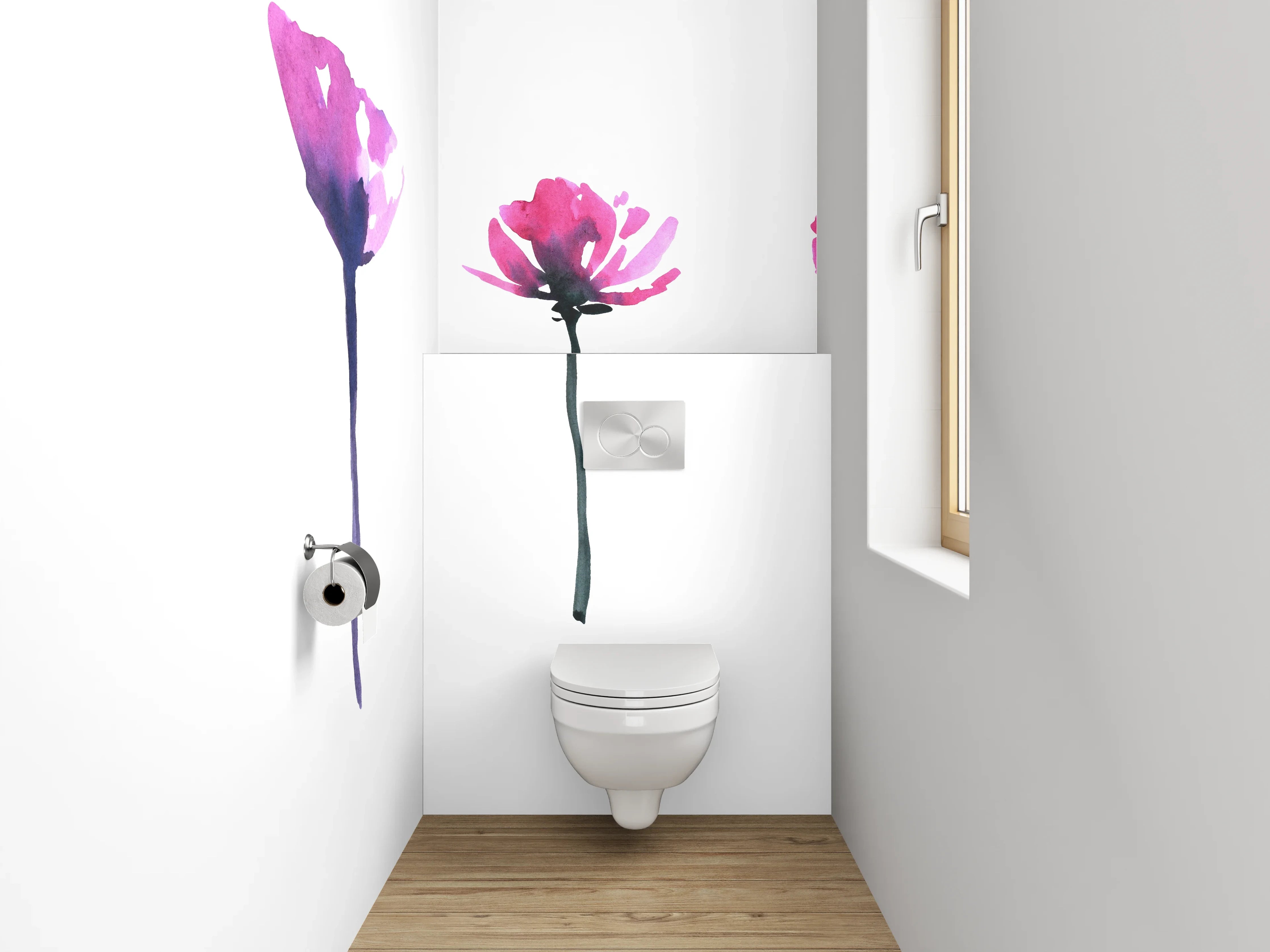 WC-Rückwand - Aquarell Blumen in Rosa und Pink