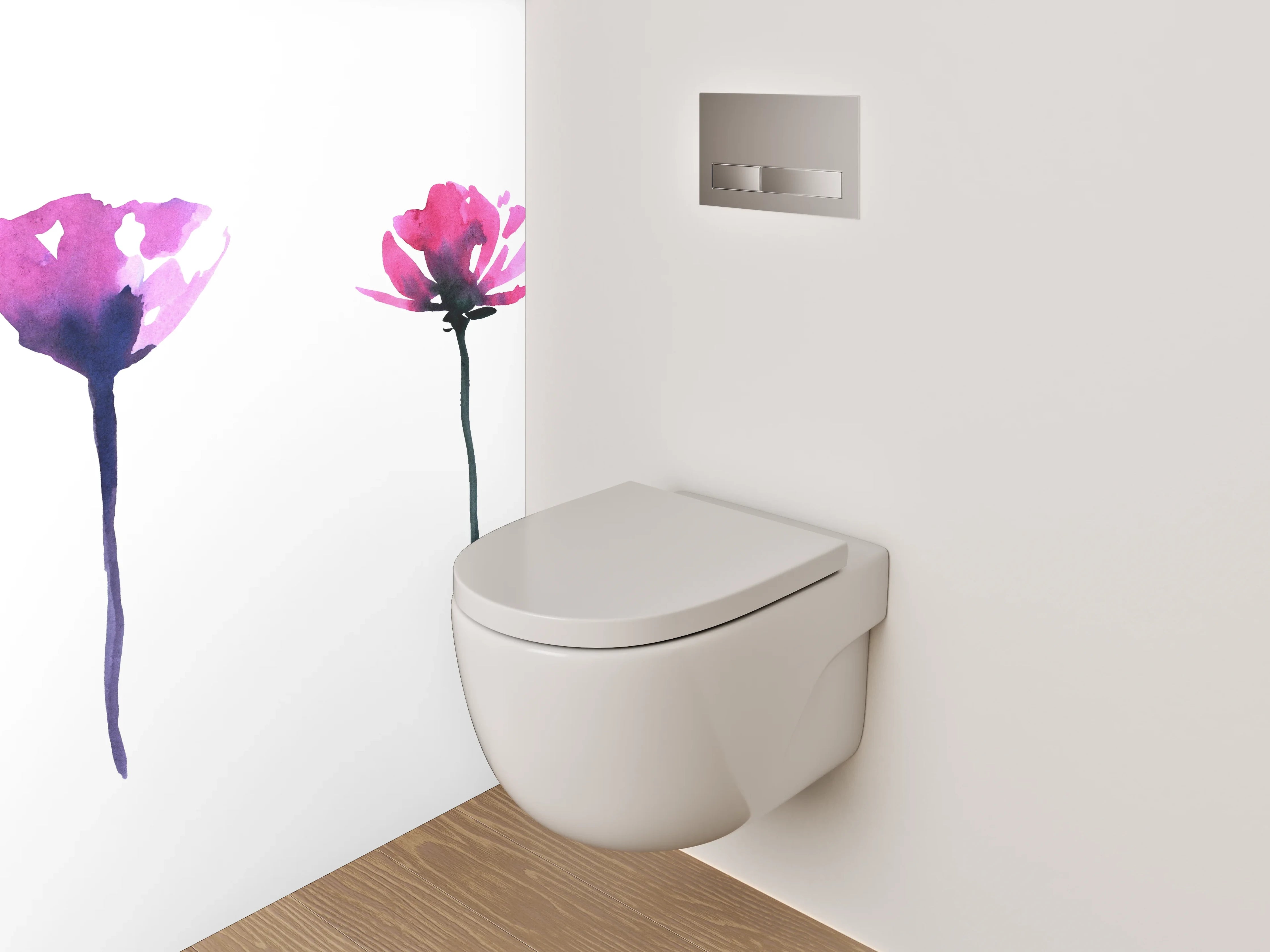 WC-Rückwand - Aquarell Blumen in Rosa und Pink