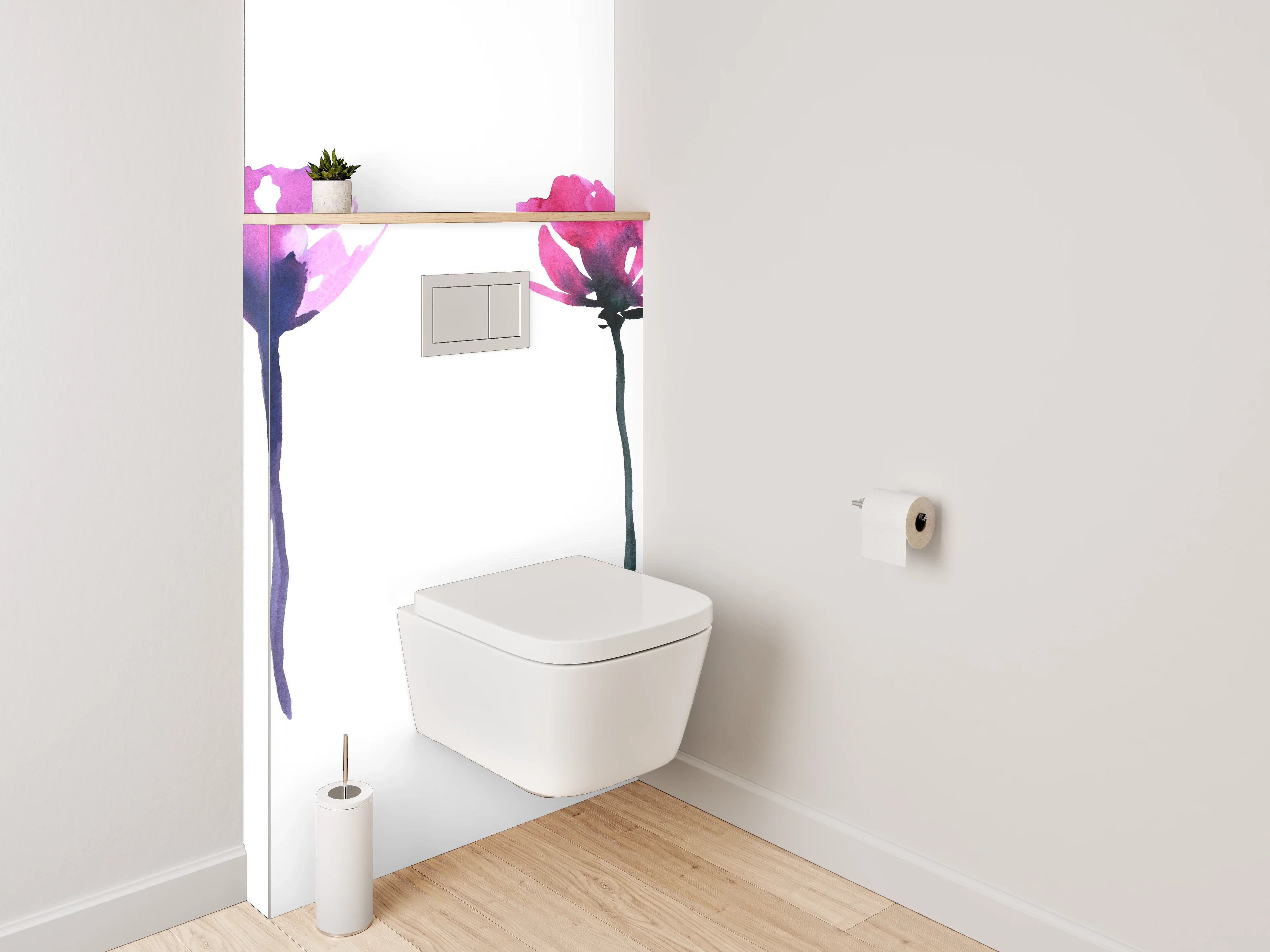 WC-Rückwand - Aquarell Blumen in Rosa und Pink