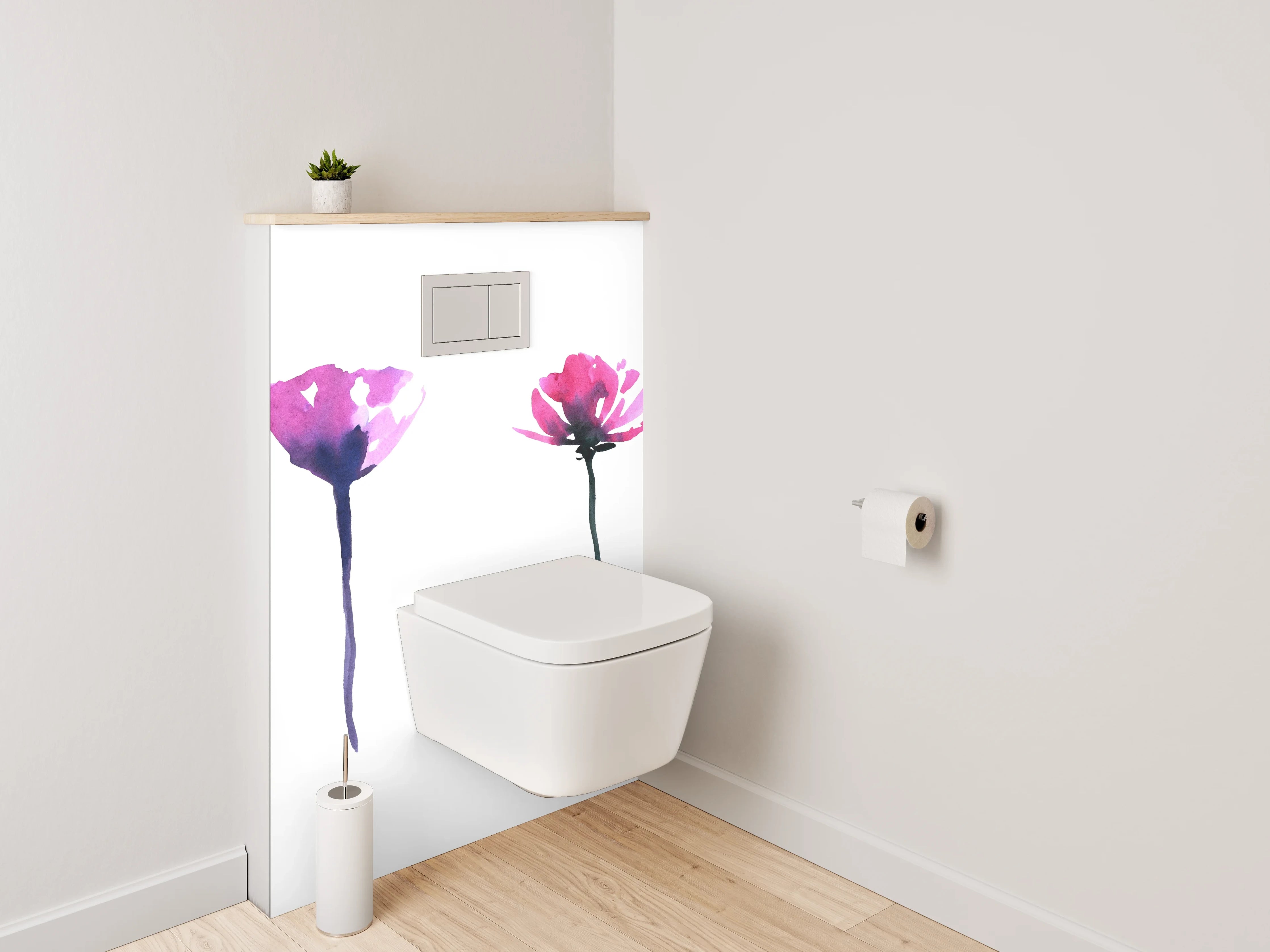 WC-Rückwand - Aquarell Blumen in Rosa und Pink