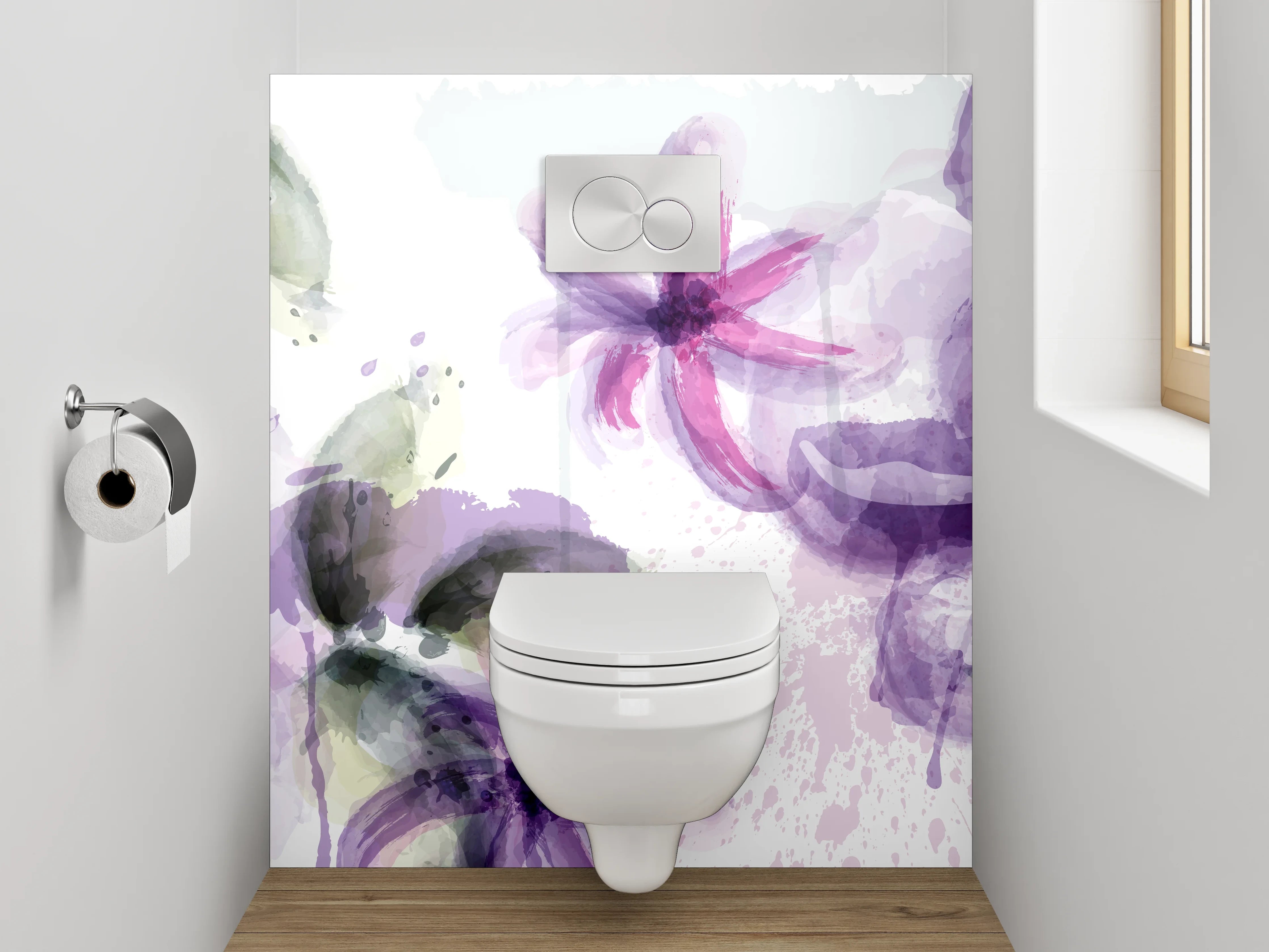 WC-Rückwand - Aquarell Blumen in Violett