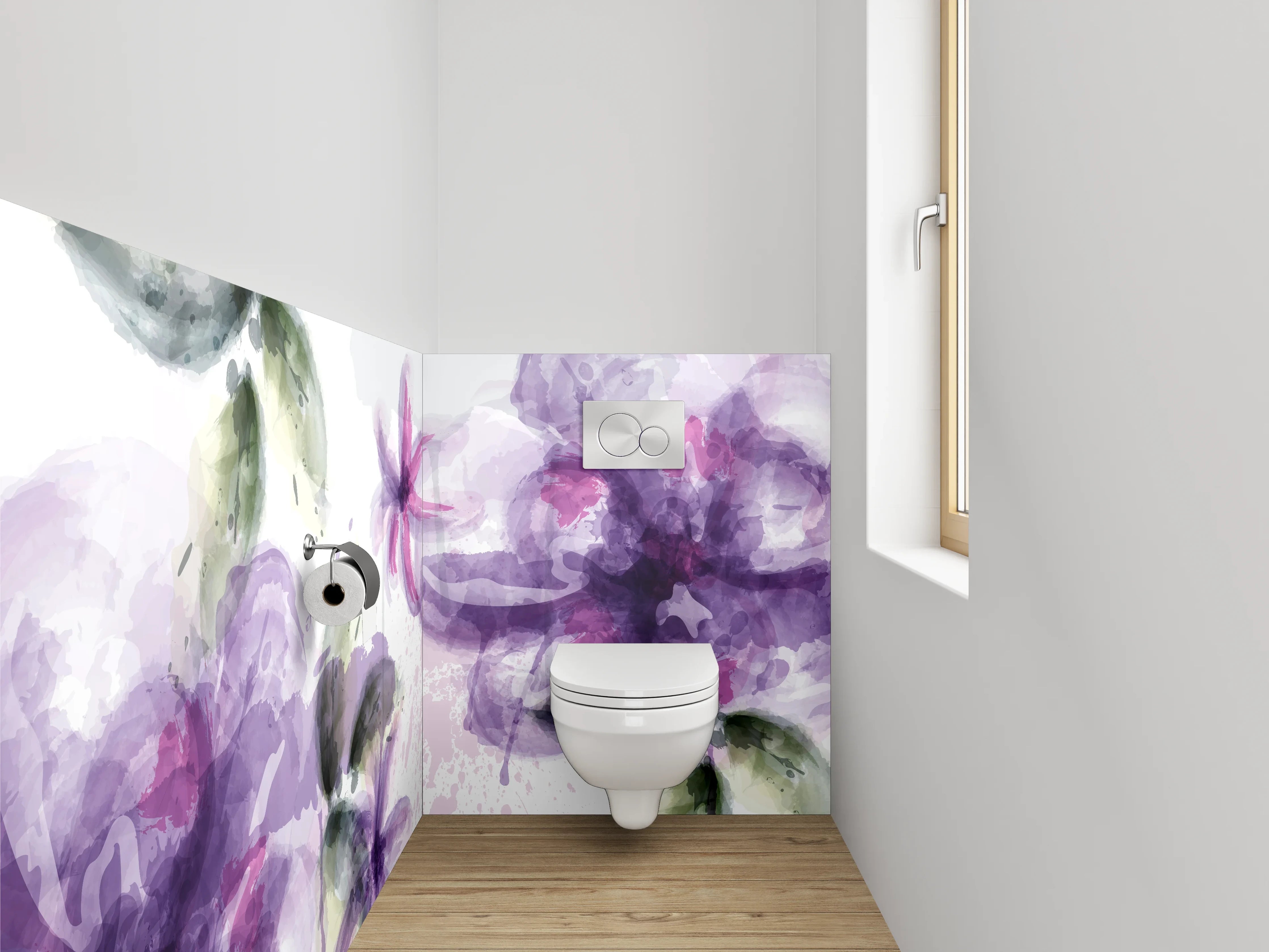 WC-Rückwand - Aquarell Blumen in Violett