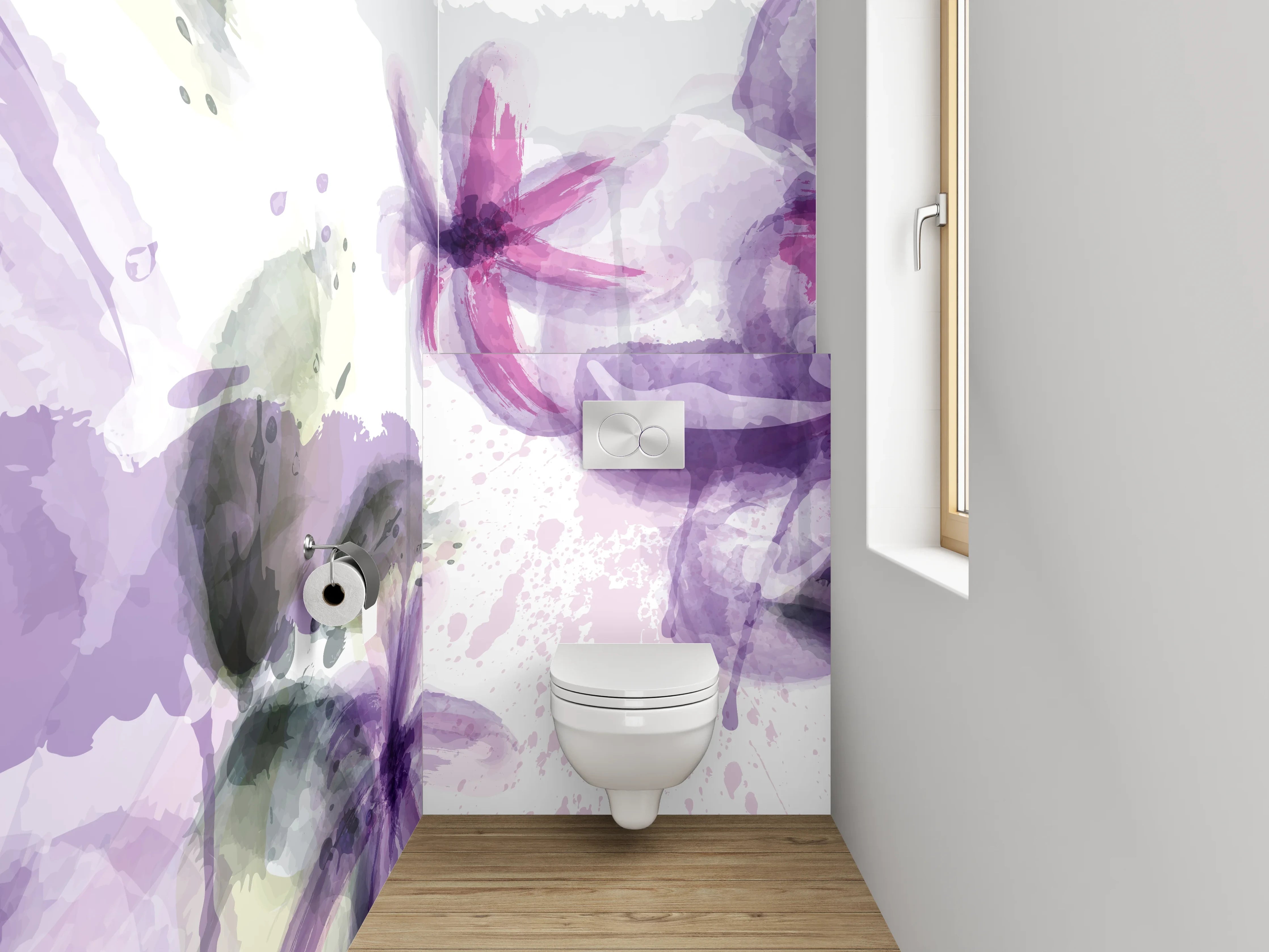 WC-Rückwand - Aquarell Blumen in Violett
