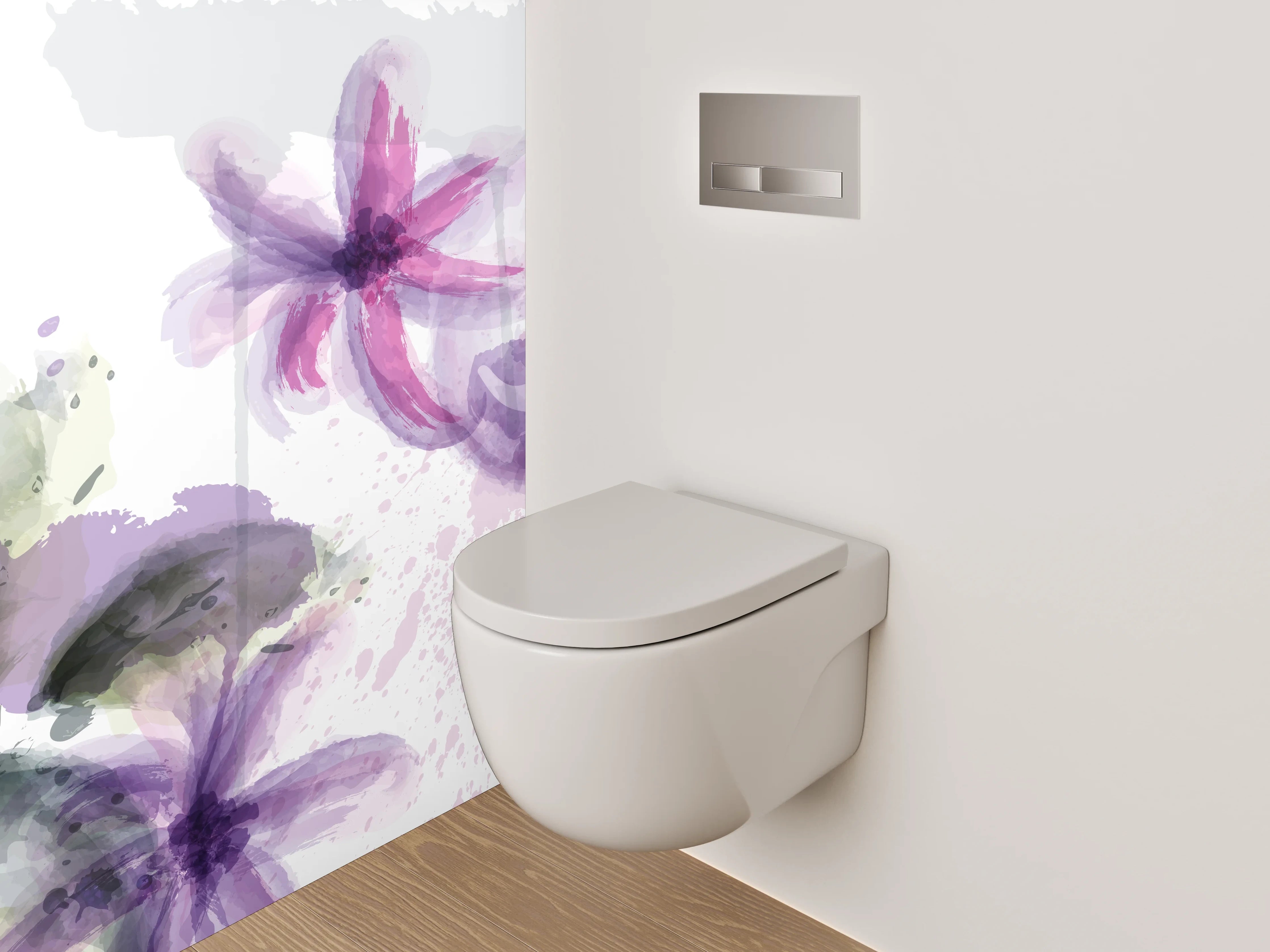 WC-Rückwand - Aquarell Blumen in Violett