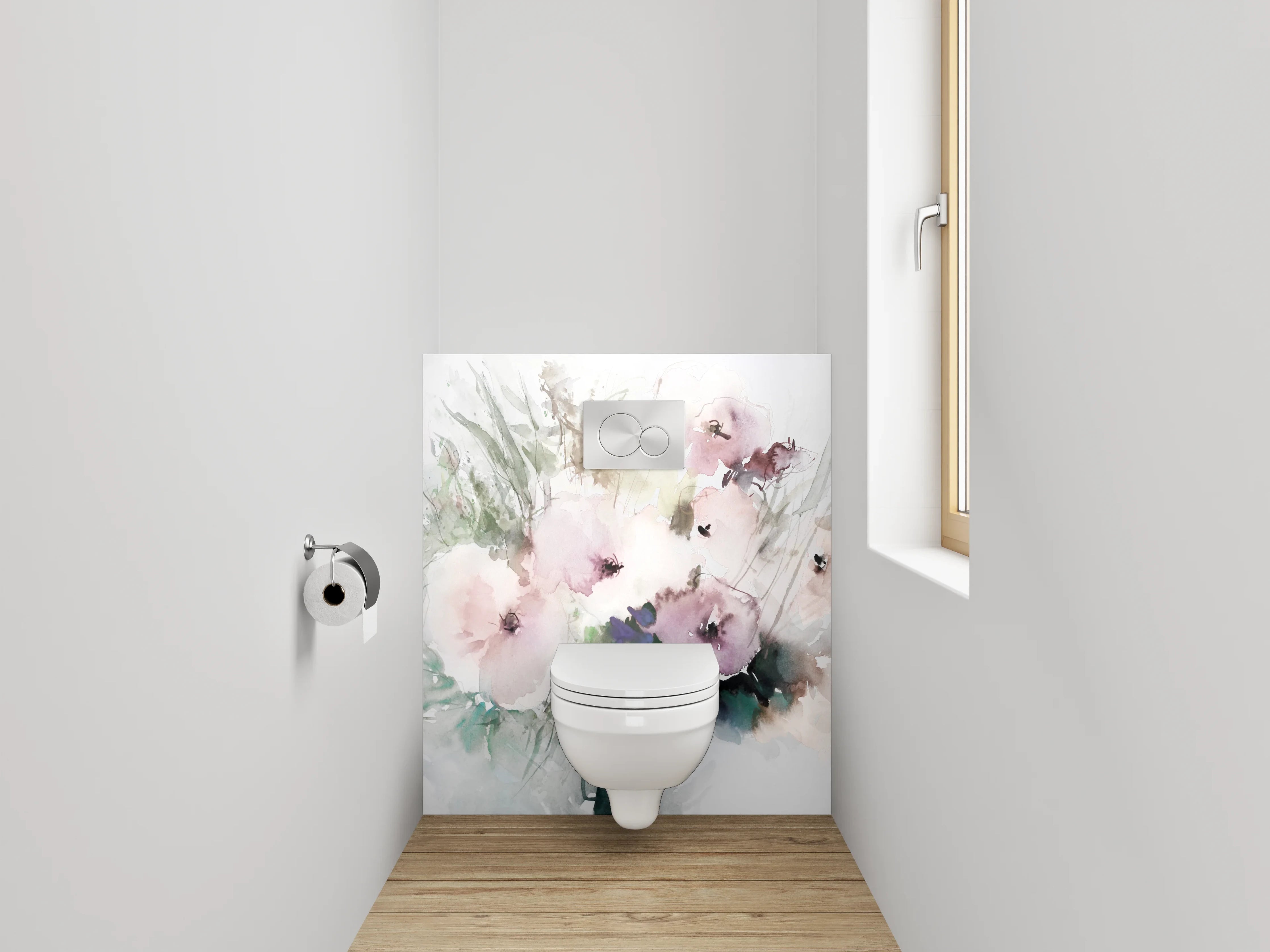 WC-Rückwand - Aquarell-Blumen in sanften Pastelltönen