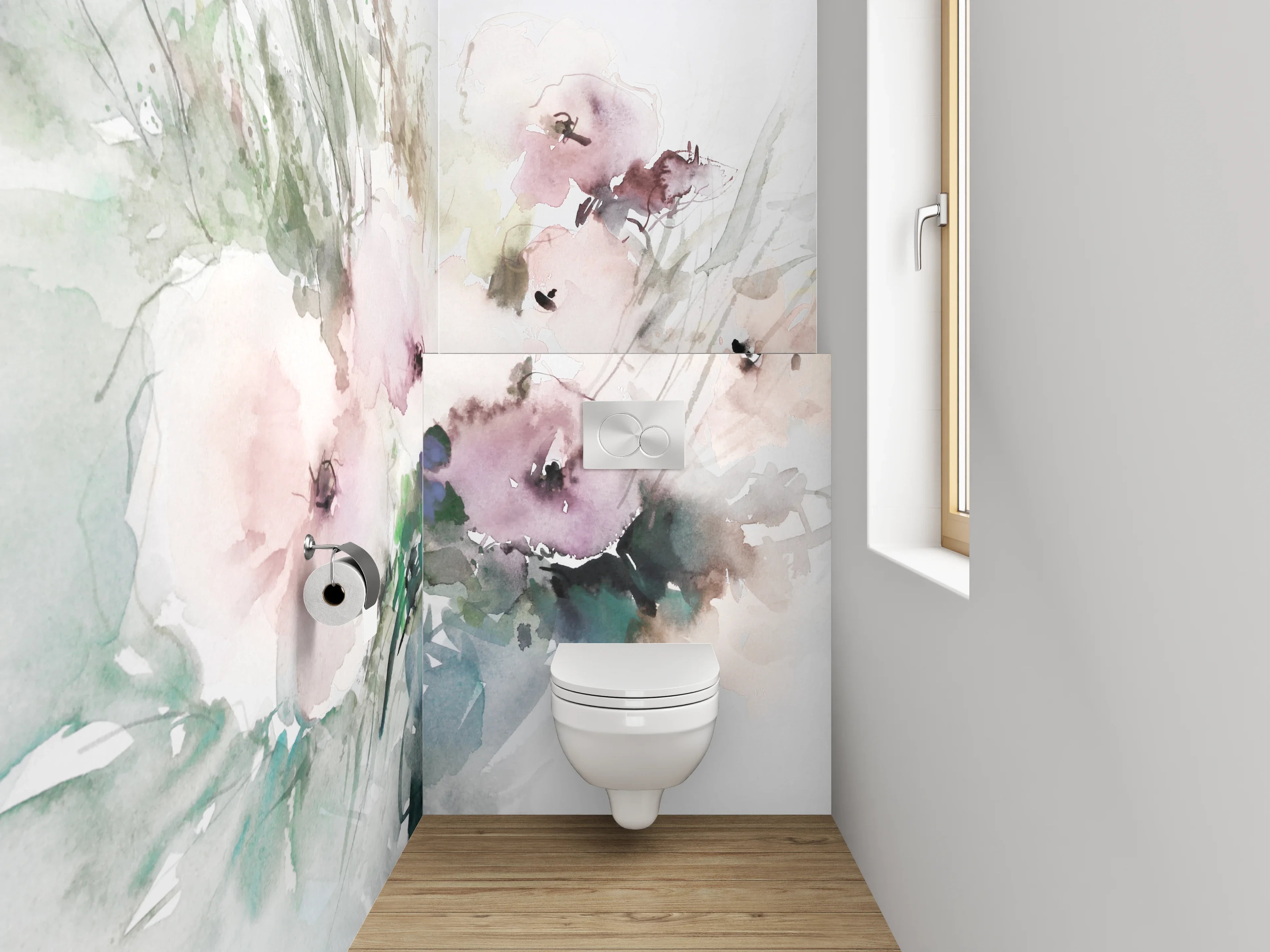 WC-Rückwand - Aquarell-Blumen in sanften Pastelltönen