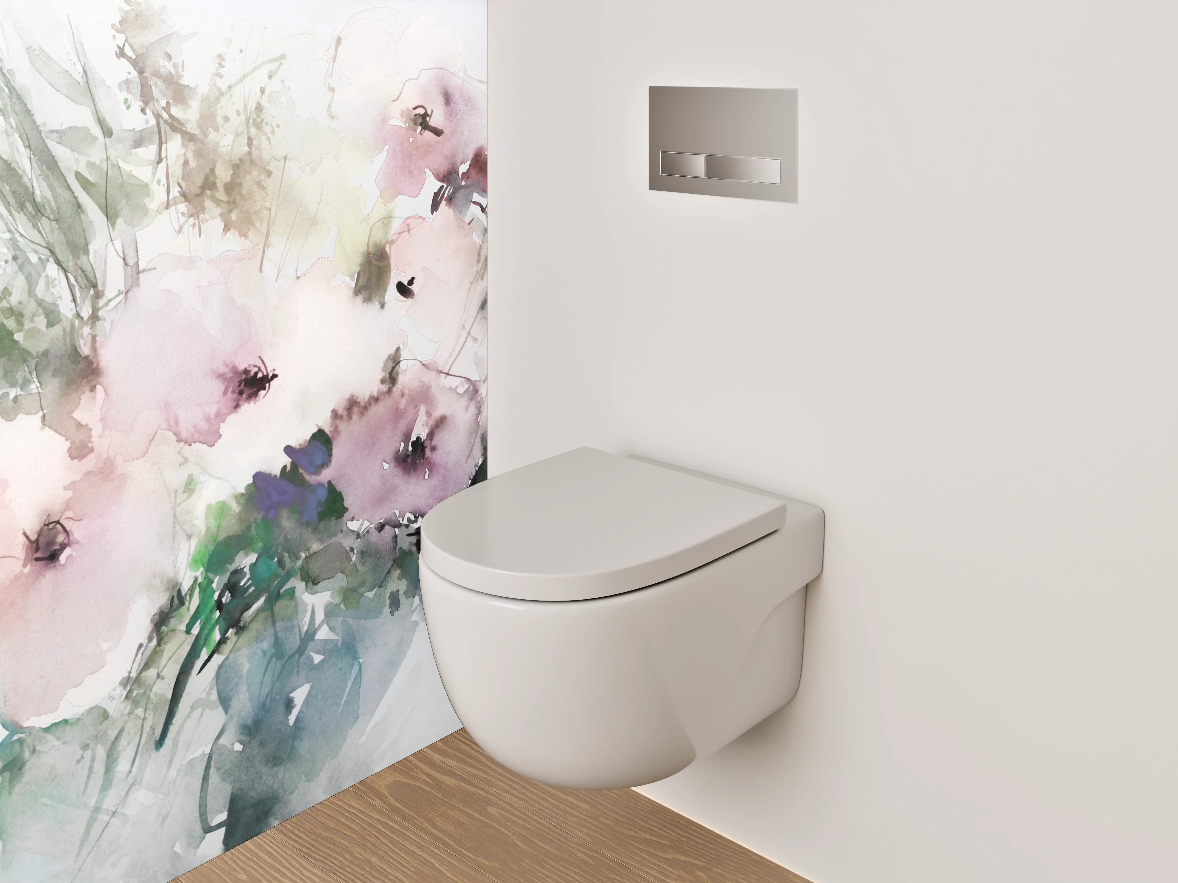 WC-Rückwand - Aquarell-Blumen in sanften Pastelltönen