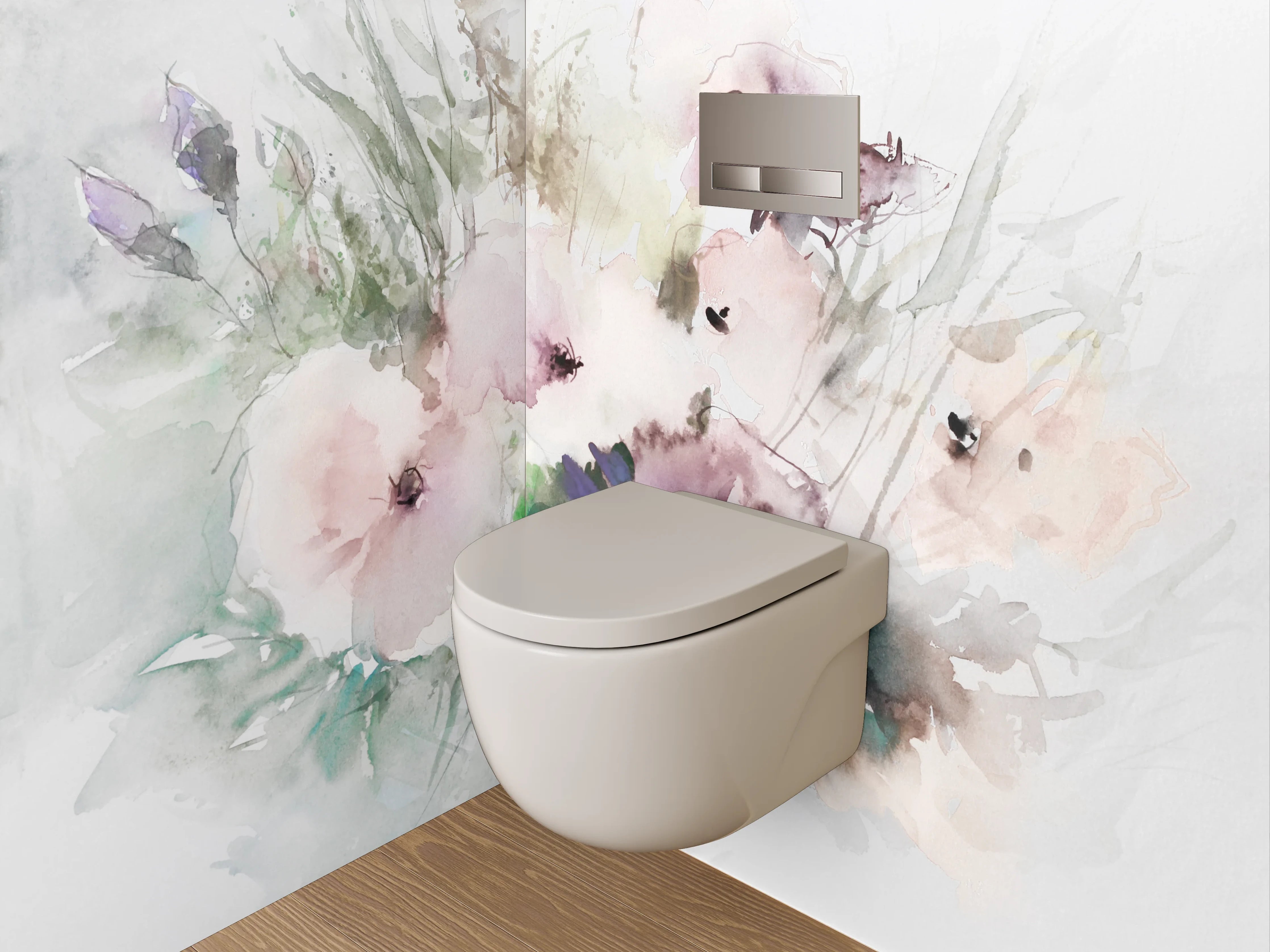 WC-Rückwand - Aquarell-Blumen in sanften Pastelltönen
