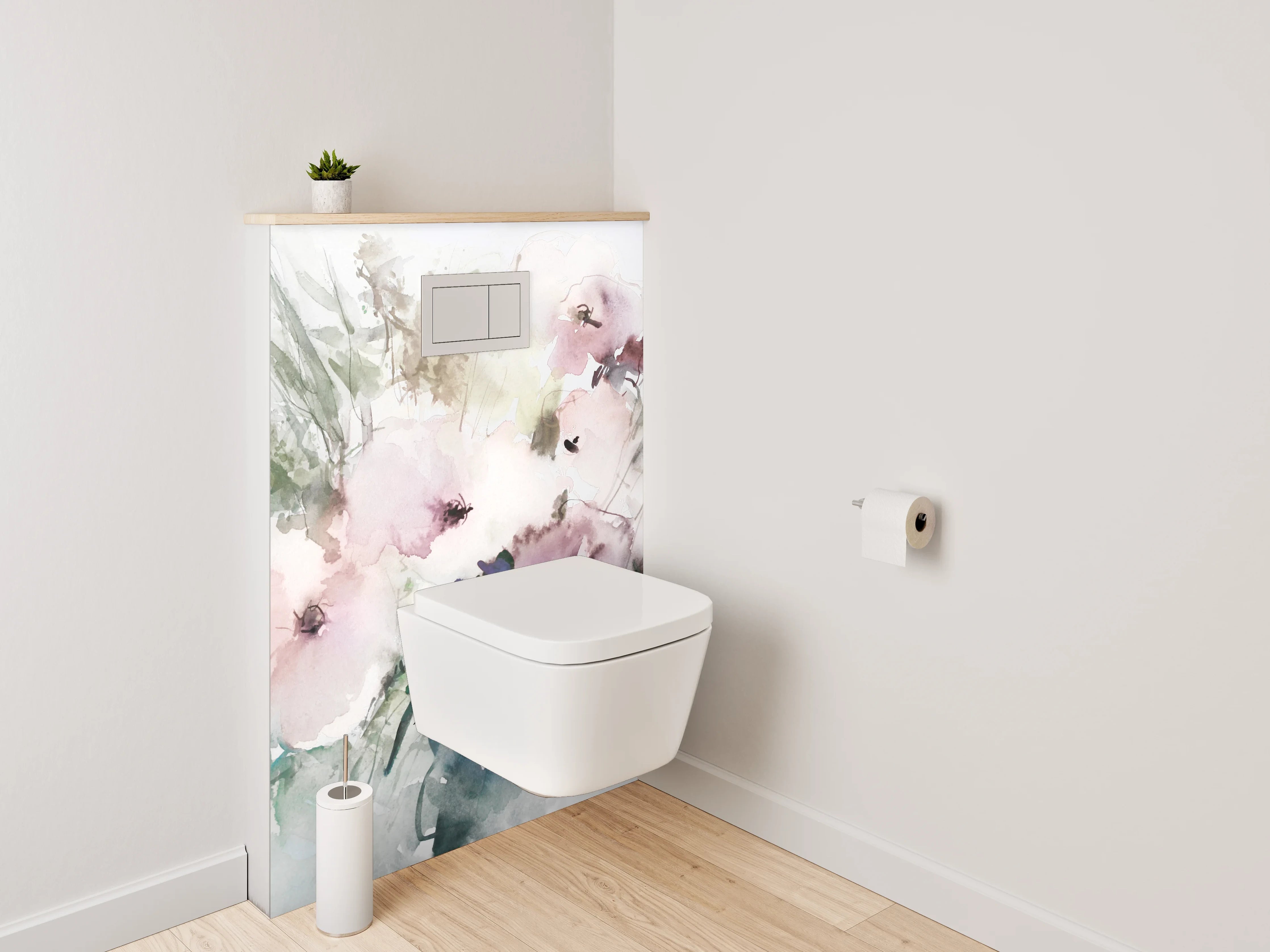WC-Rückwand - Aquarell-Blumen in sanften Pastelltönen