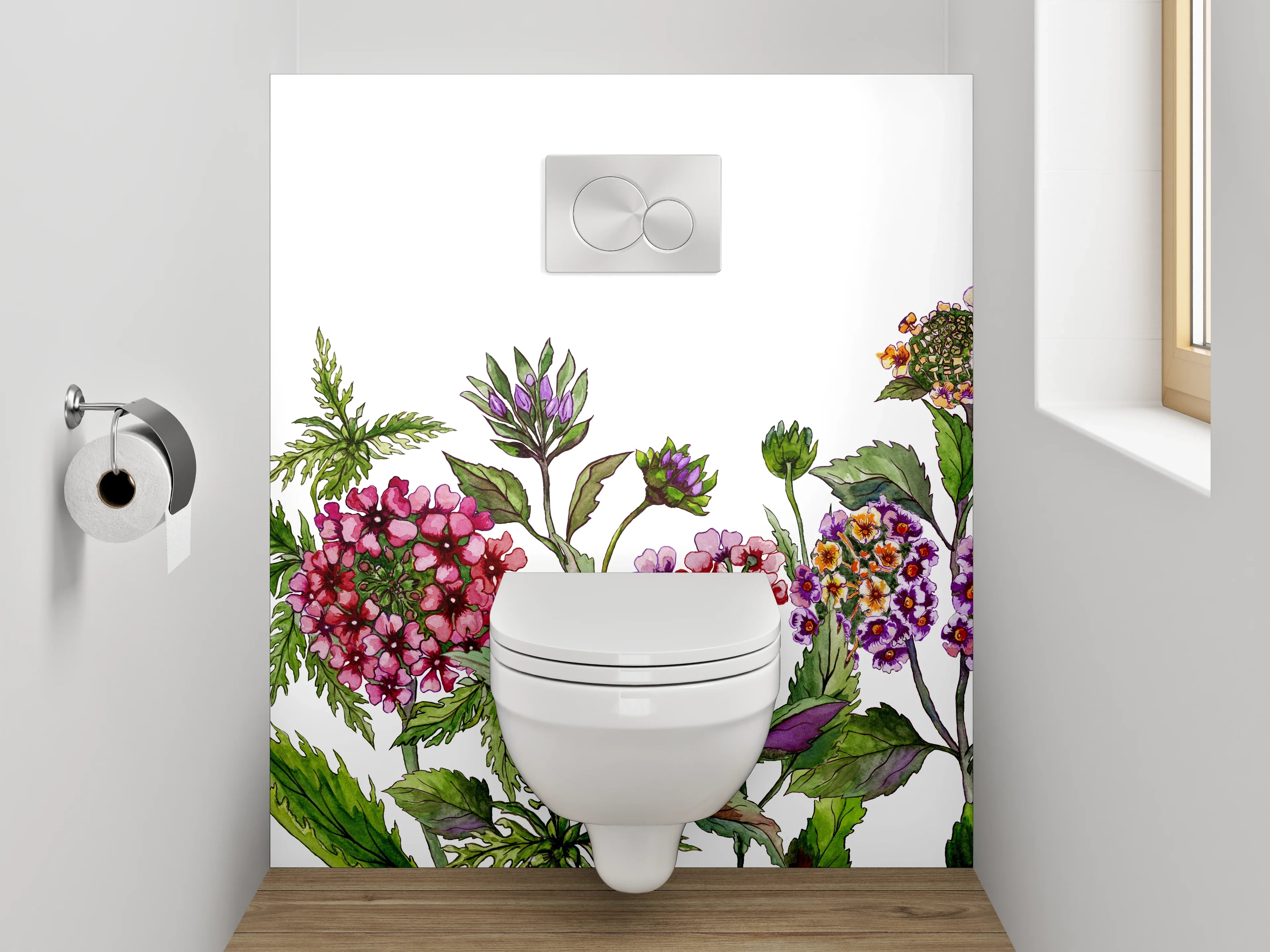 WC-Rückwand - Aquarell Blumenbordüre • Bunte Wildblumen