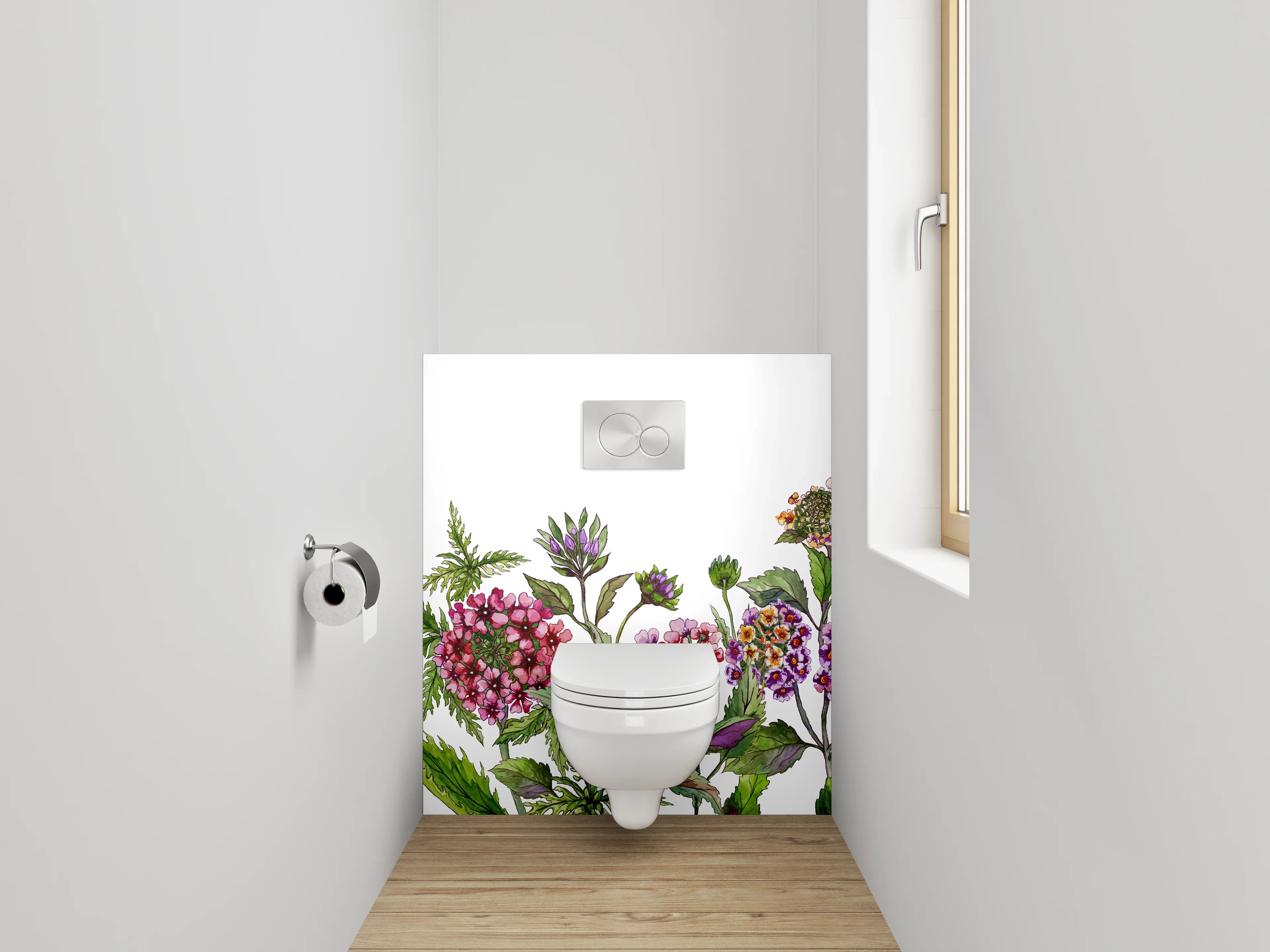 WC-Rückwand - Aquarell Blumenbordüre • Bunte Wildblumen