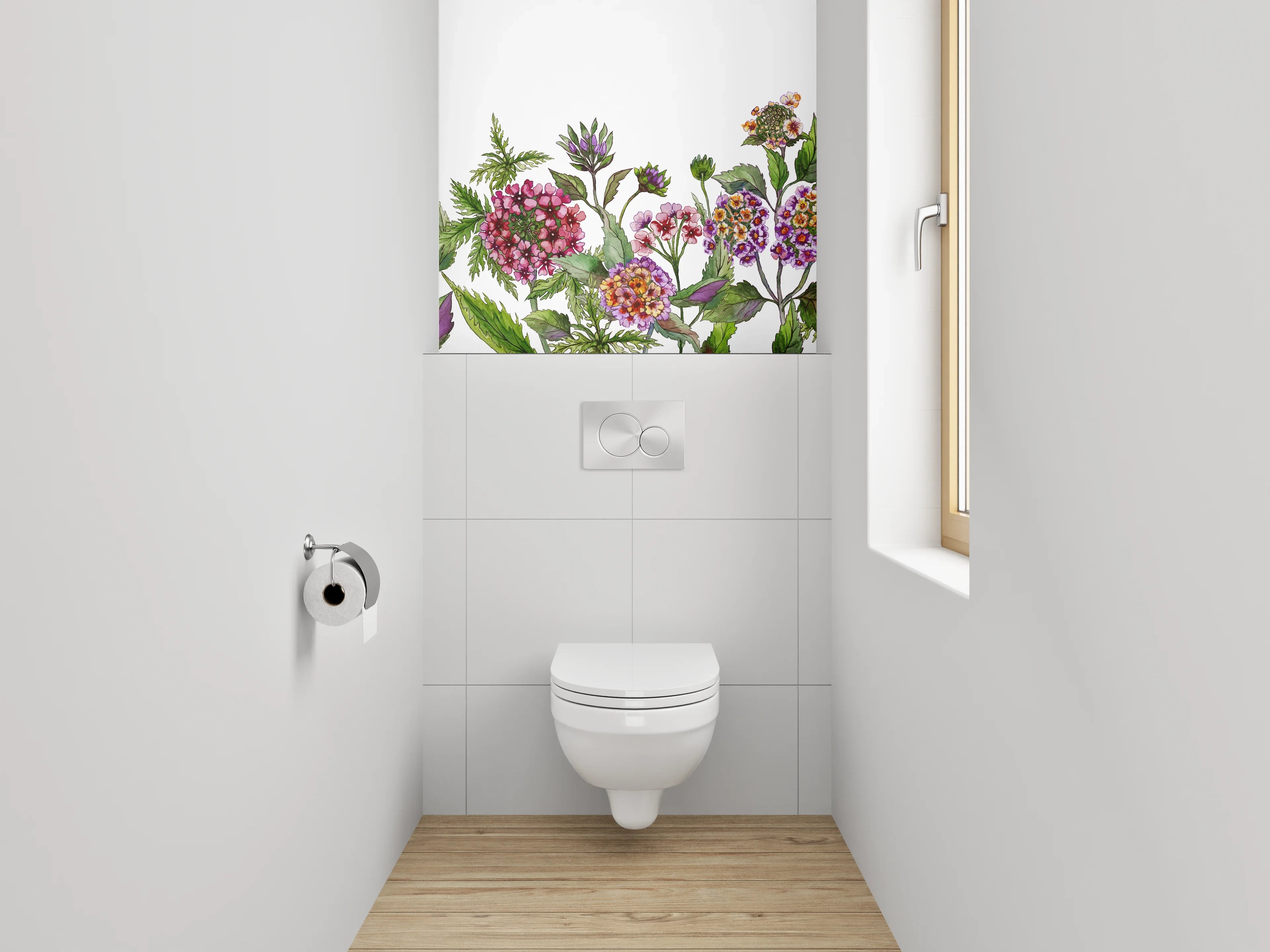 WC-Rückwand - Aquarell Blumenbordüre • Bunte Wildblumen