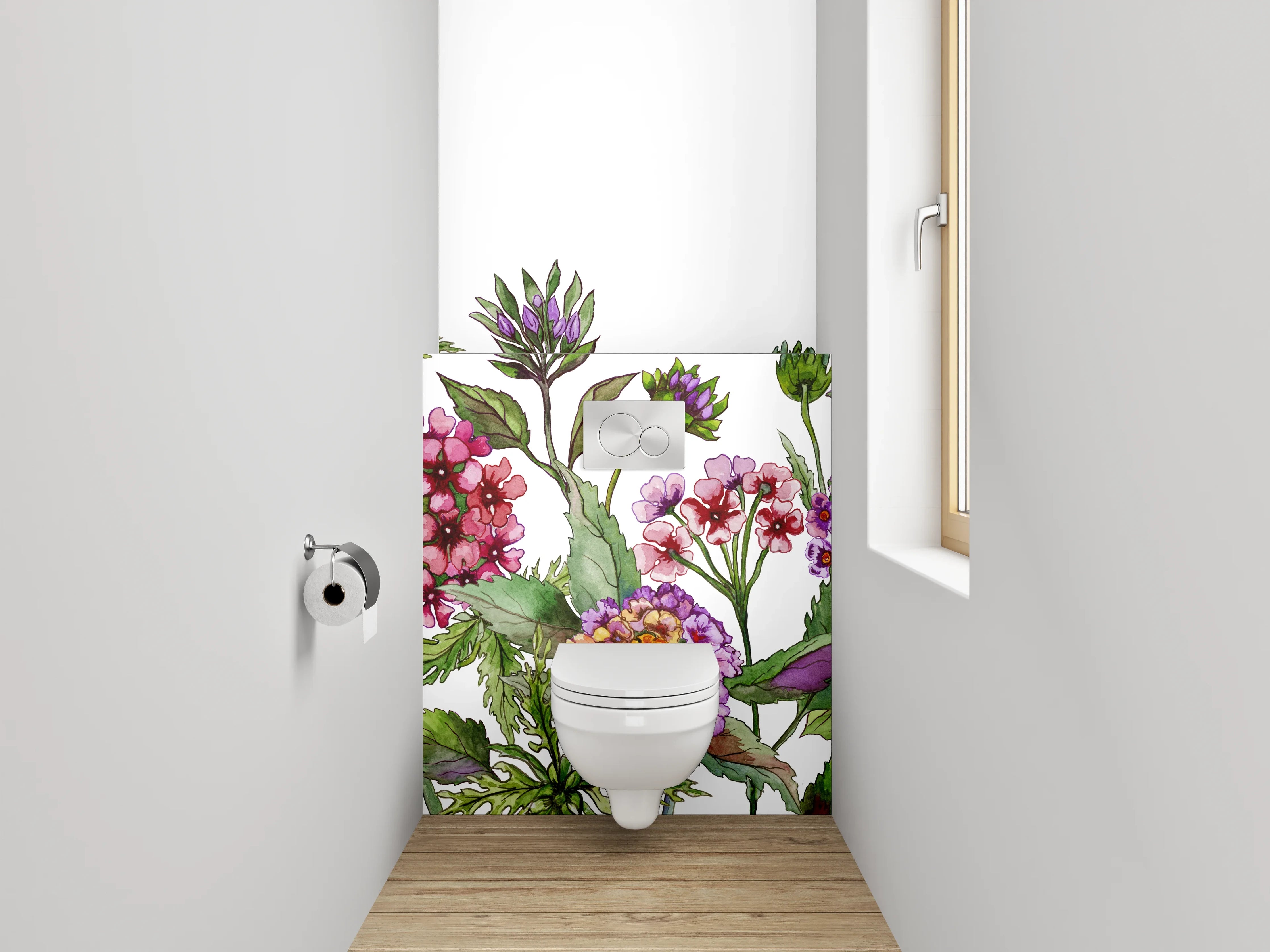 WC-Rückwand - Aquarell Blumenbordüre • Bunte Wildblumen