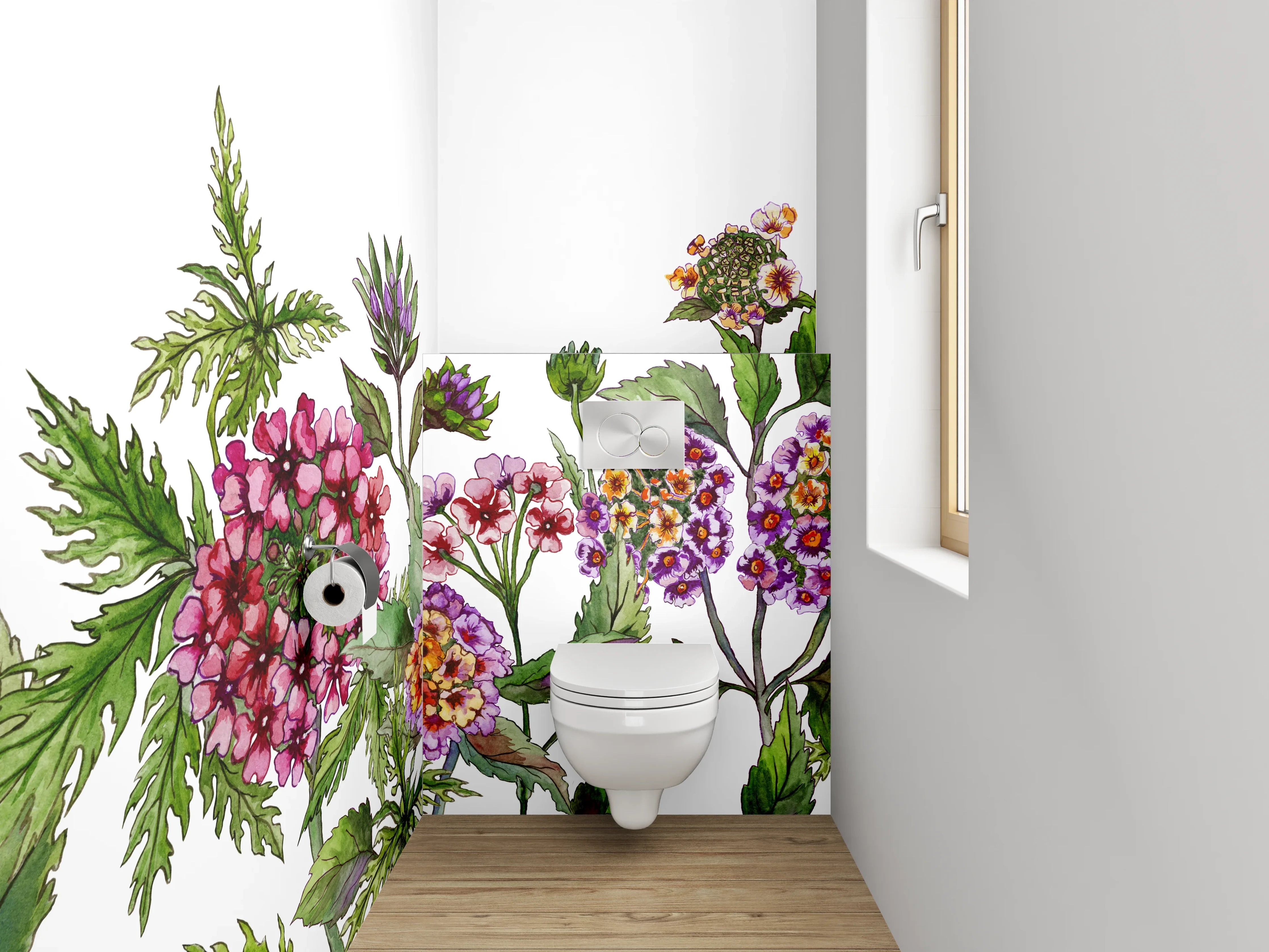 WC-Rückwand - Aquarell Blumenbordüre • Bunte Wildblumen
