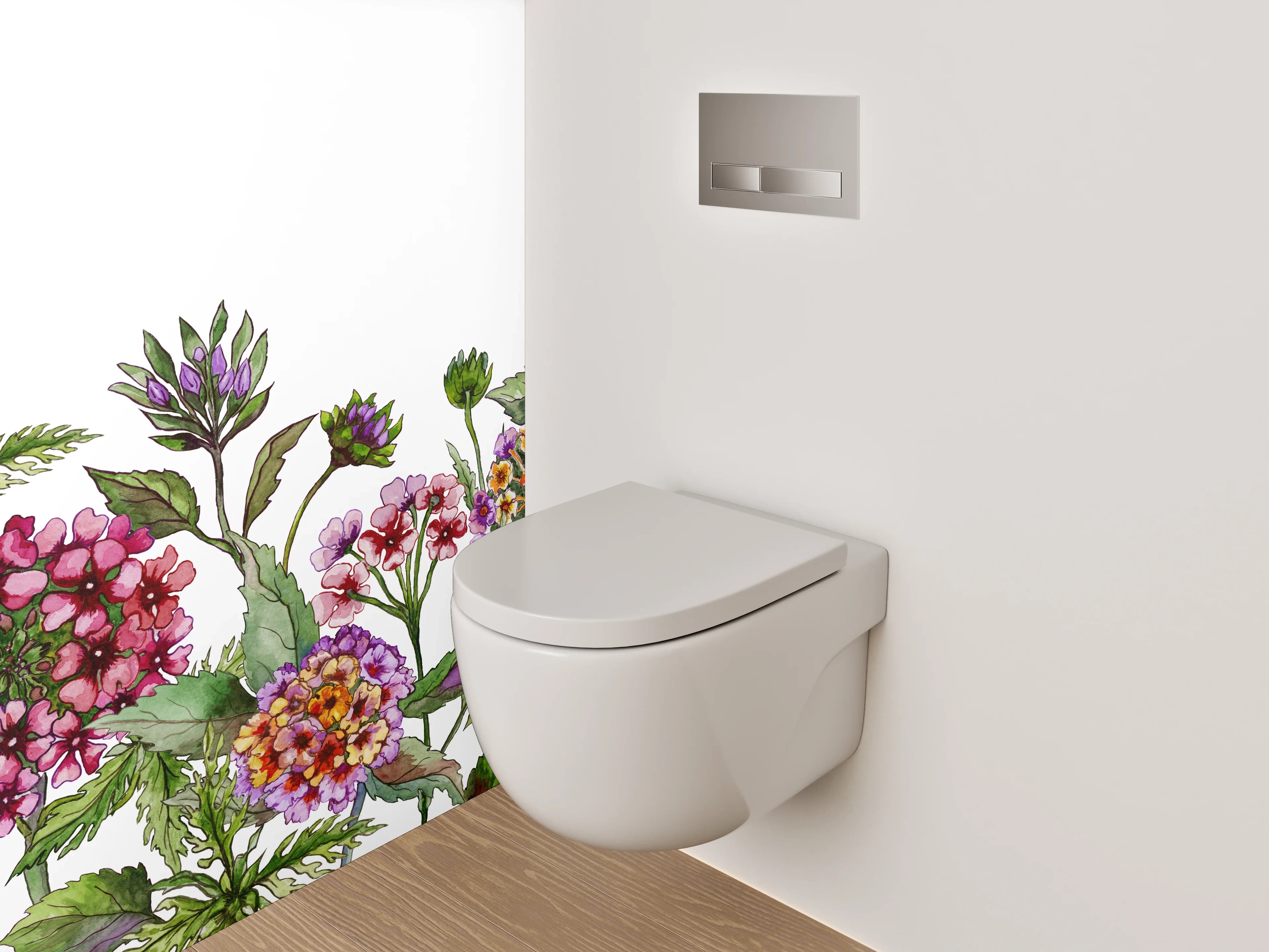 WC-Rückwand - Aquarell Blumenbordüre • Bunte Wildblumen