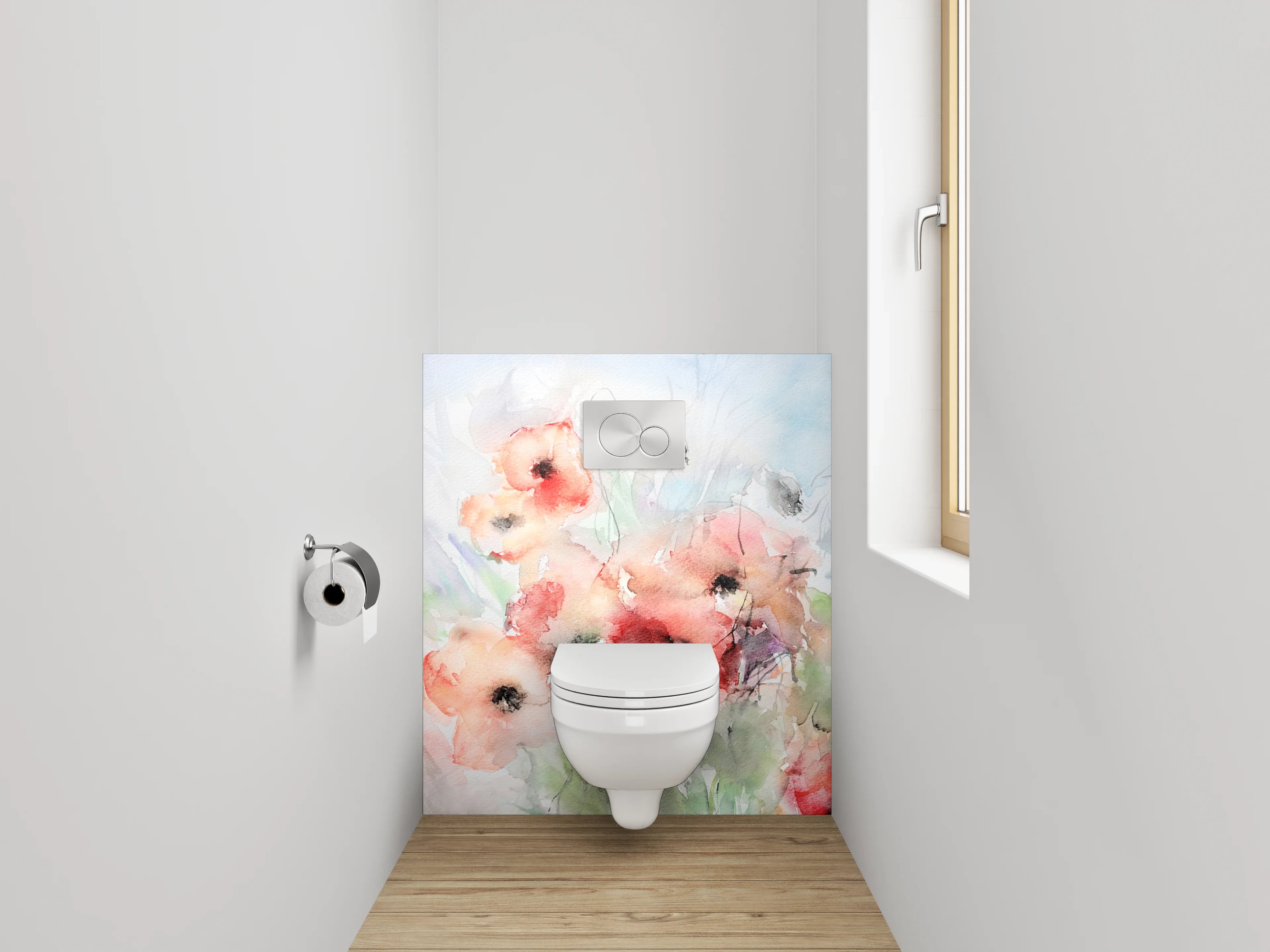 WC-Rückwand - Aquarell Blumenmotiv mit zarten Farben
