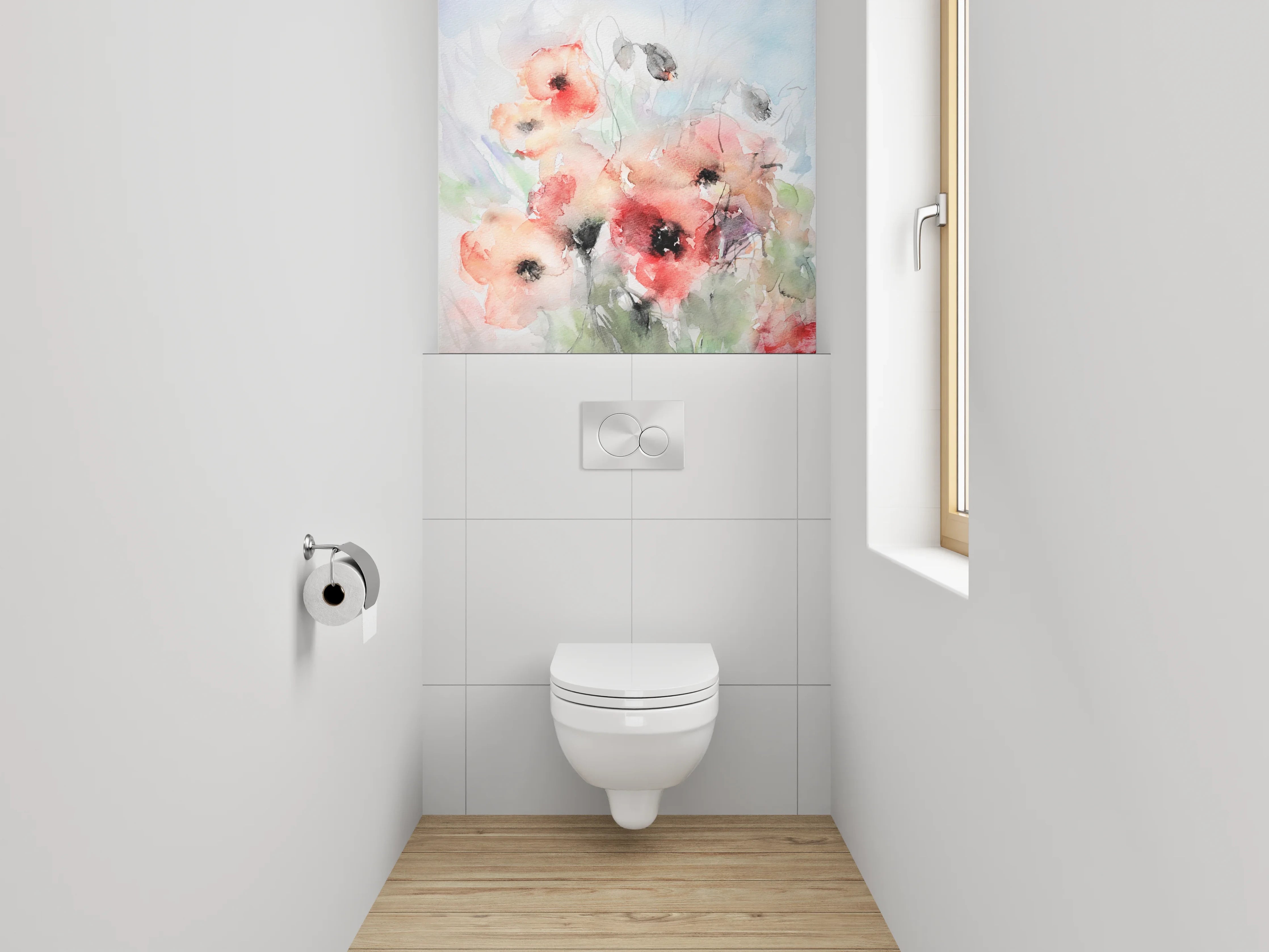 WC-Rückwand - Aquarell Blumenmotiv mit zarten Farben
