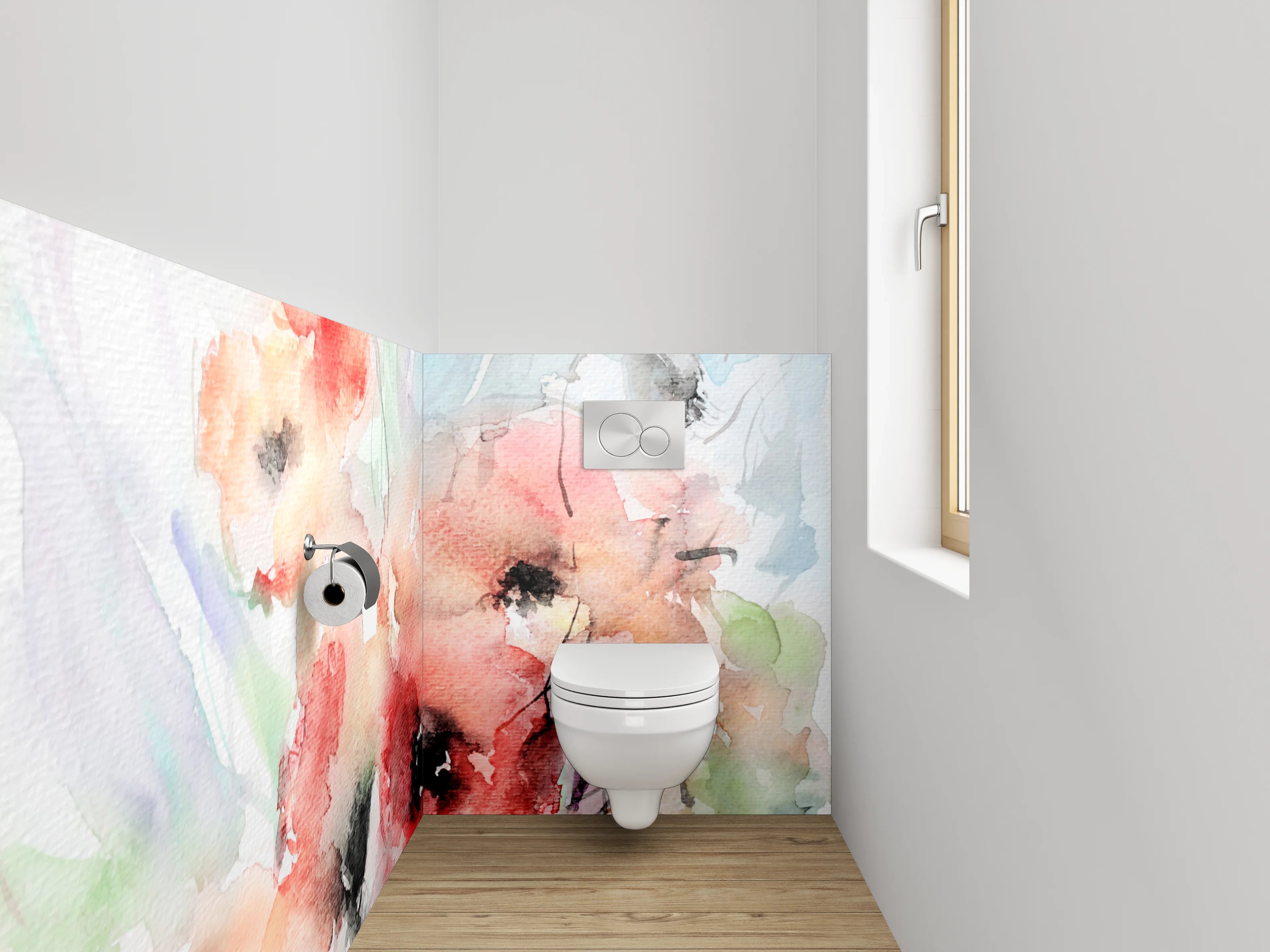 WC-Rückwand - Aquarell Blumenmotiv mit zarten Farben