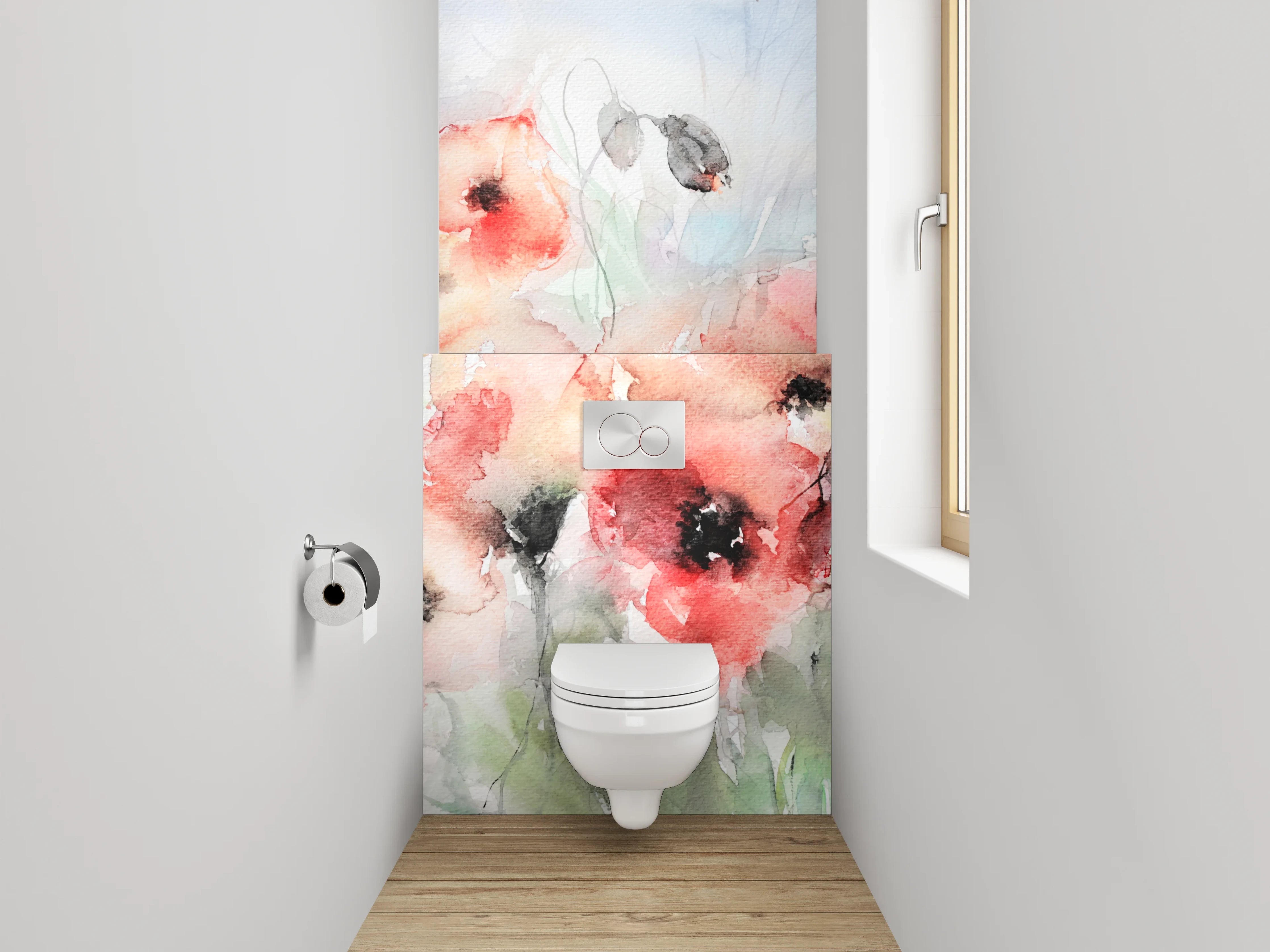 WC-Rückwand - Aquarell Blumenmotiv mit zarten Farben