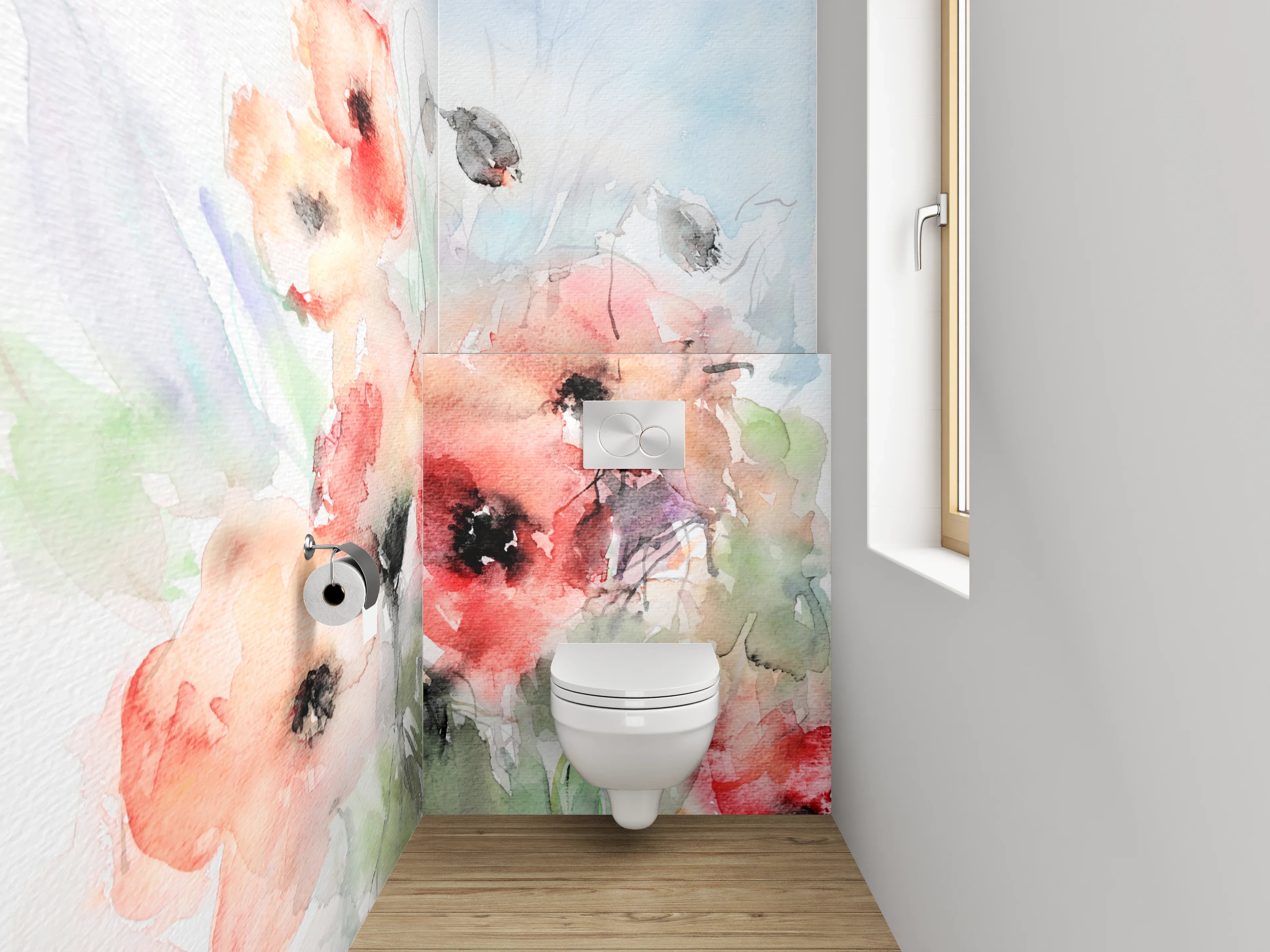 WC-Rückwand - Aquarell Blumenmotiv mit zarten Farben