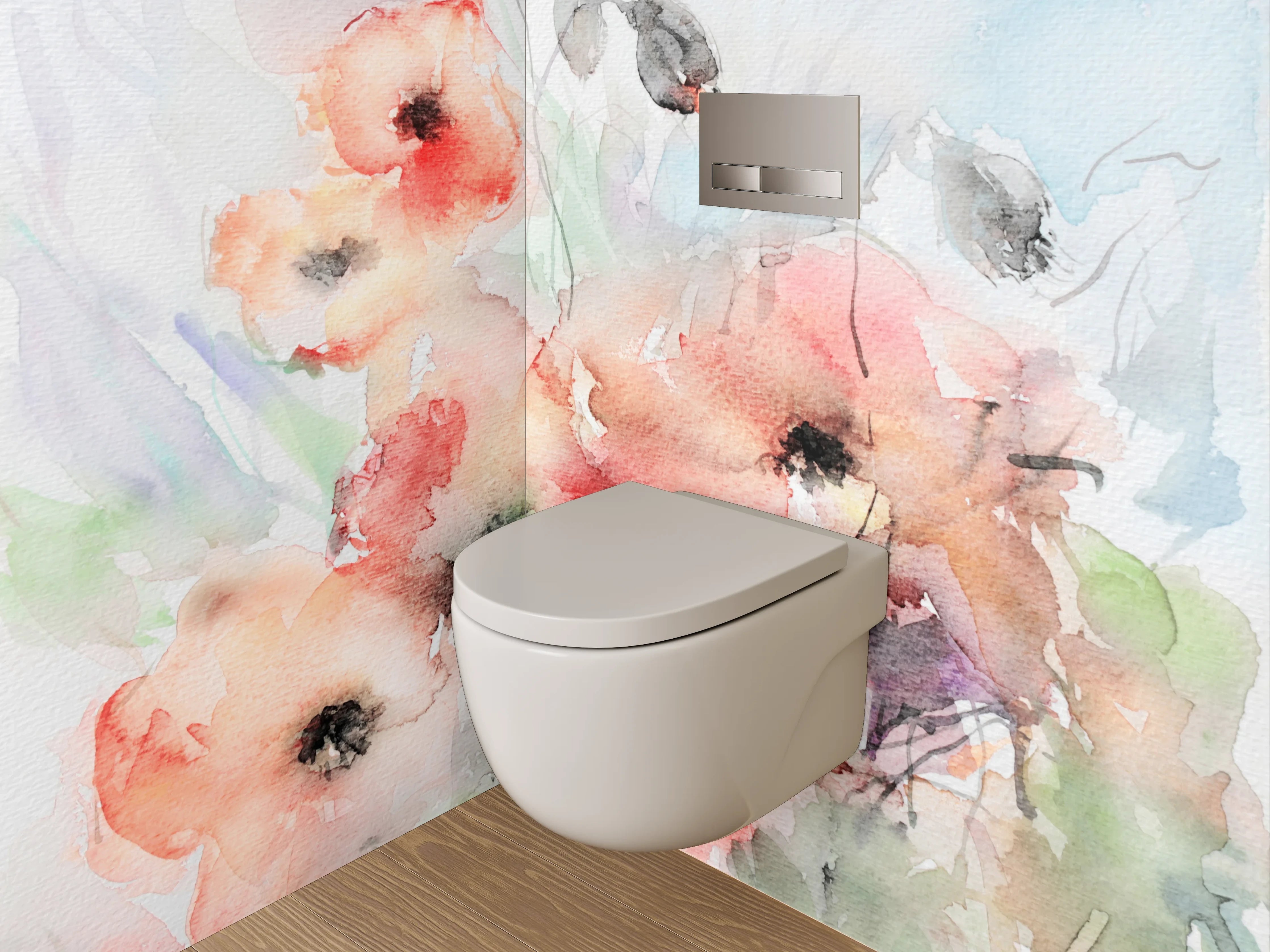 WC-Rückwand - Aquarell Blumenmotiv mit zarten Farben