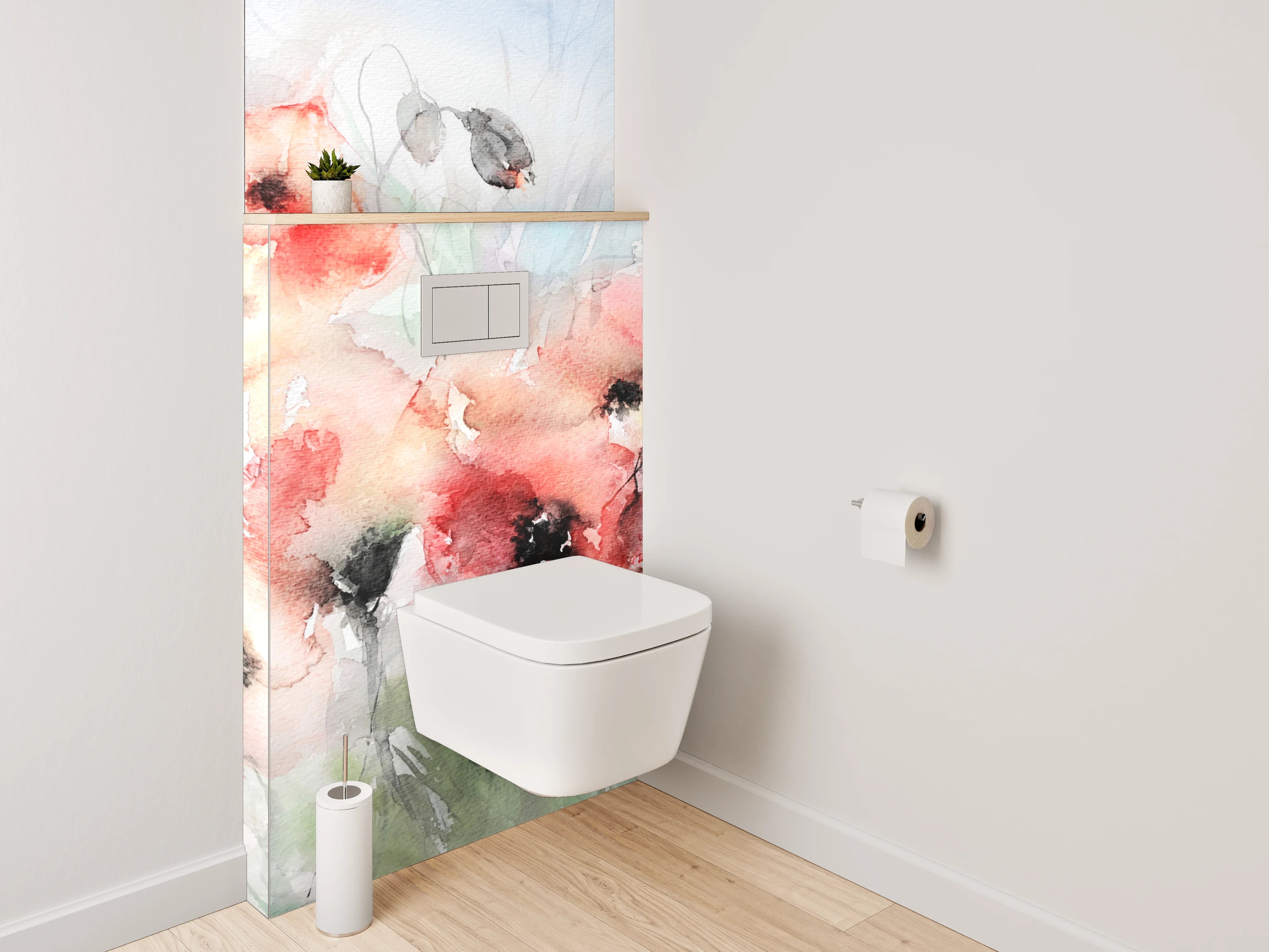 WC-Rückwand - Aquarell Blumenmotiv mit zarten Farben