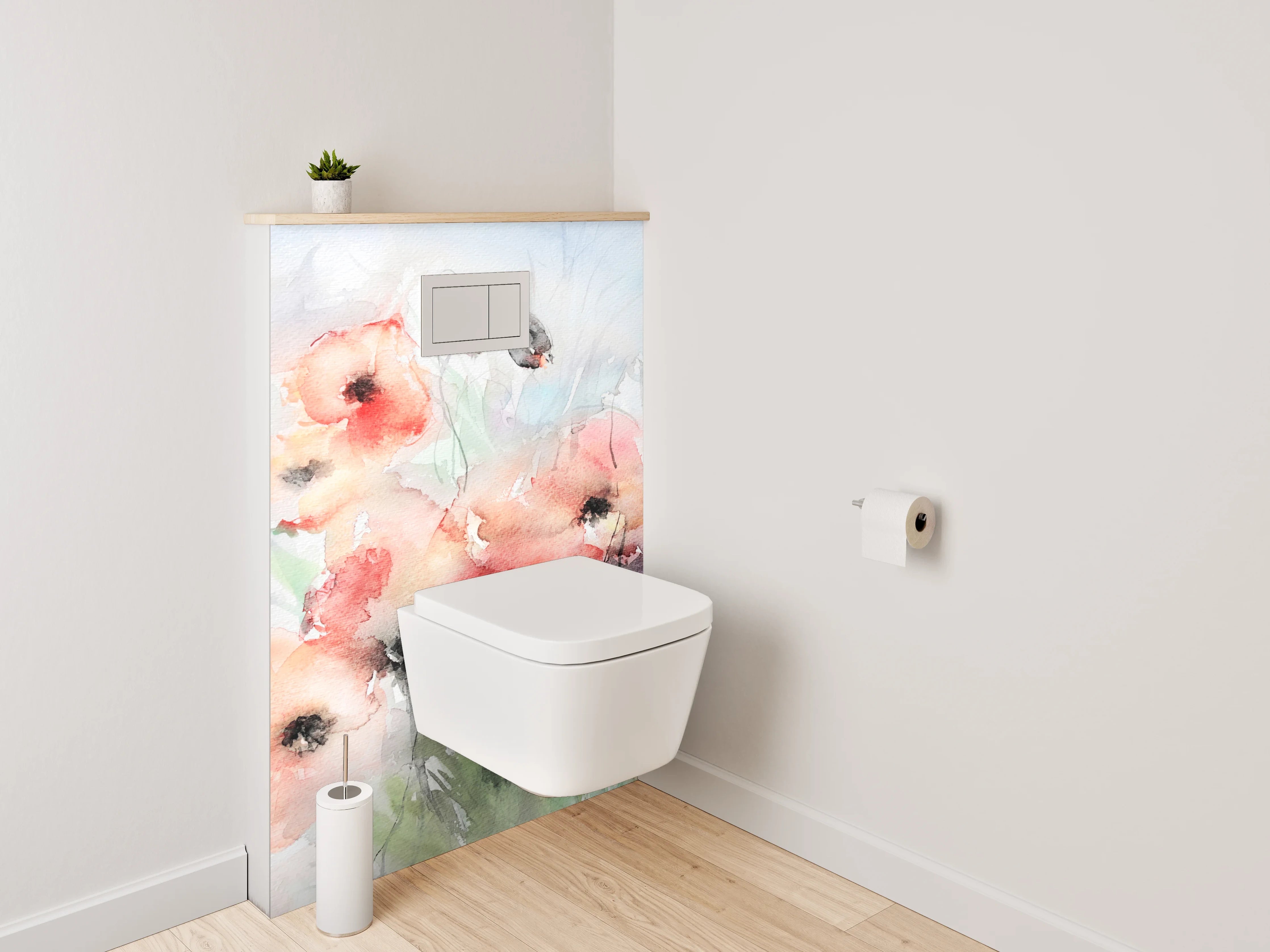 WC-Rückwand - Aquarell Blumenmotiv mit zarten Farben