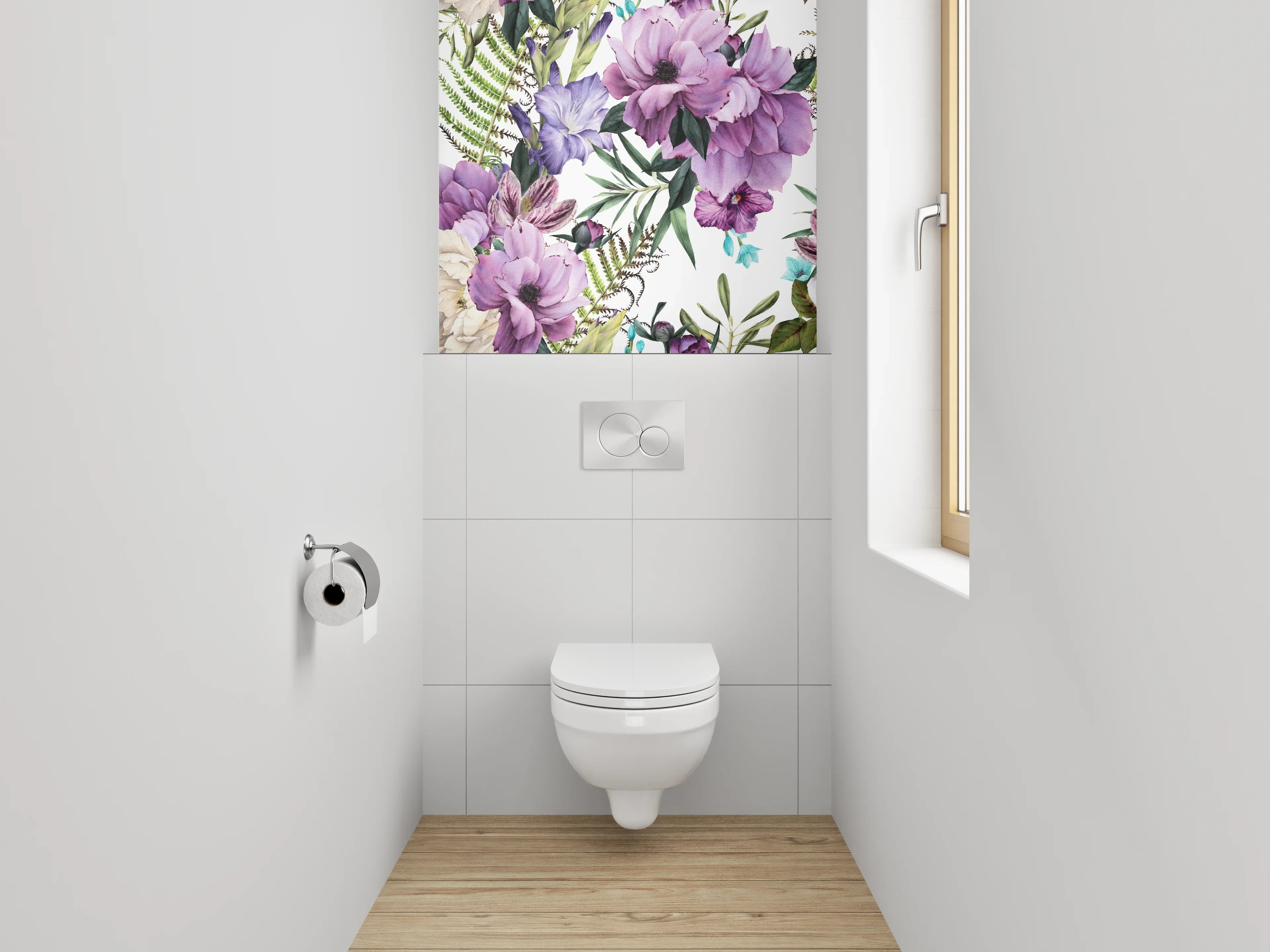 WC-Rückwand - Aquarell Blumenmuster Lila Creme