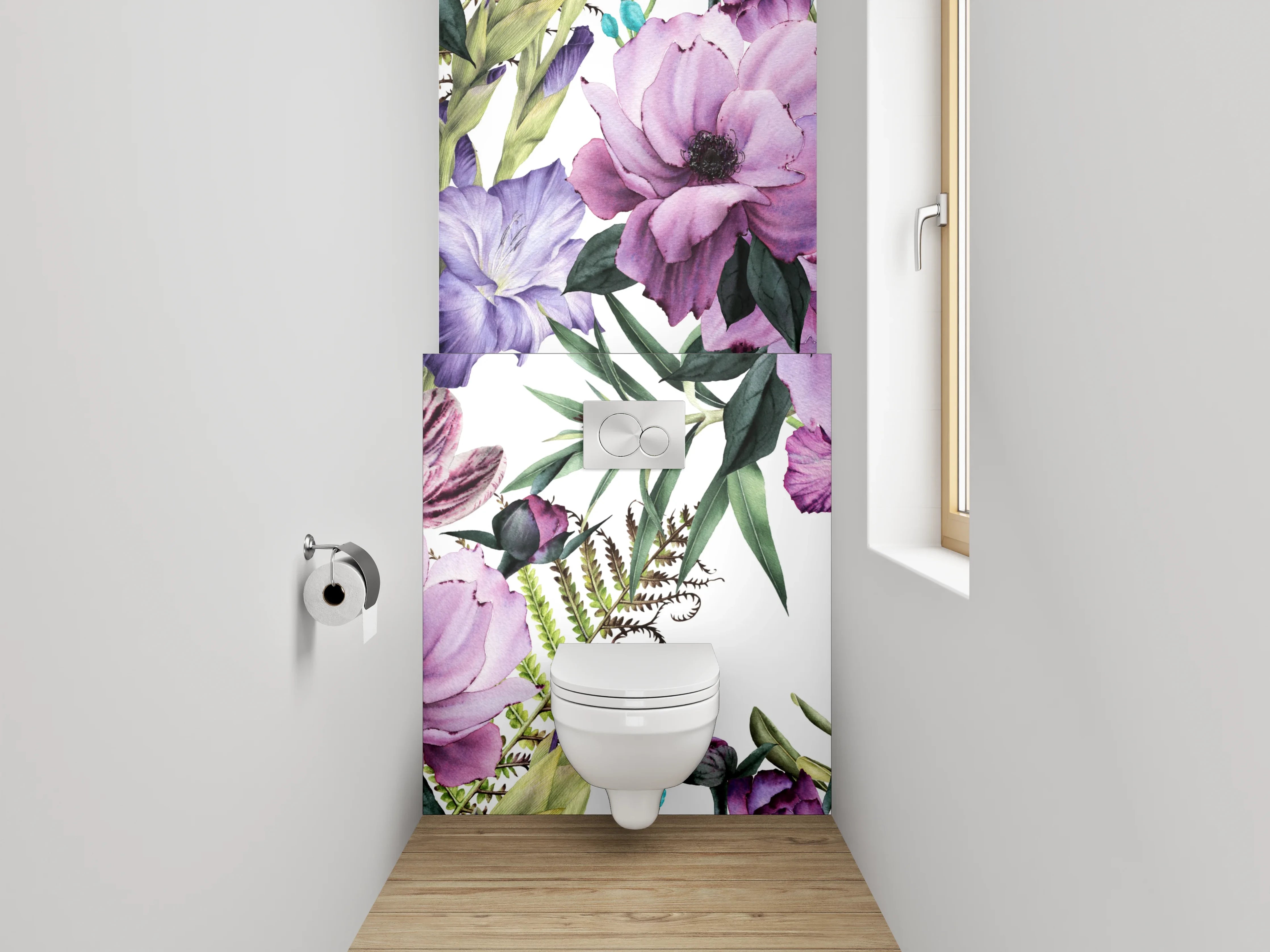 WC-Rückwand - Aquarell Blumenmuster Lila Creme