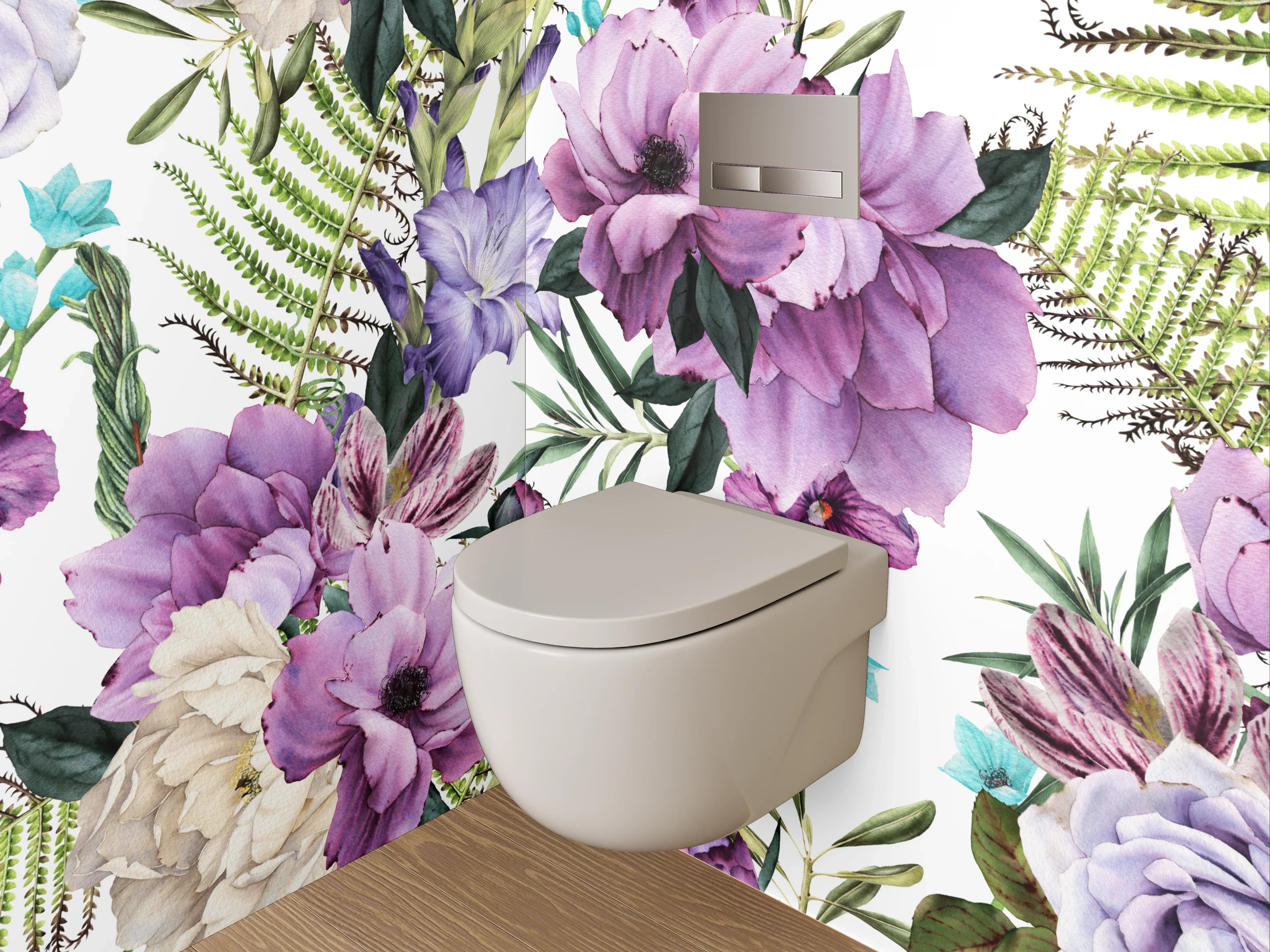 WC-Rückwand - Aquarell Blumenmuster Lila Creme