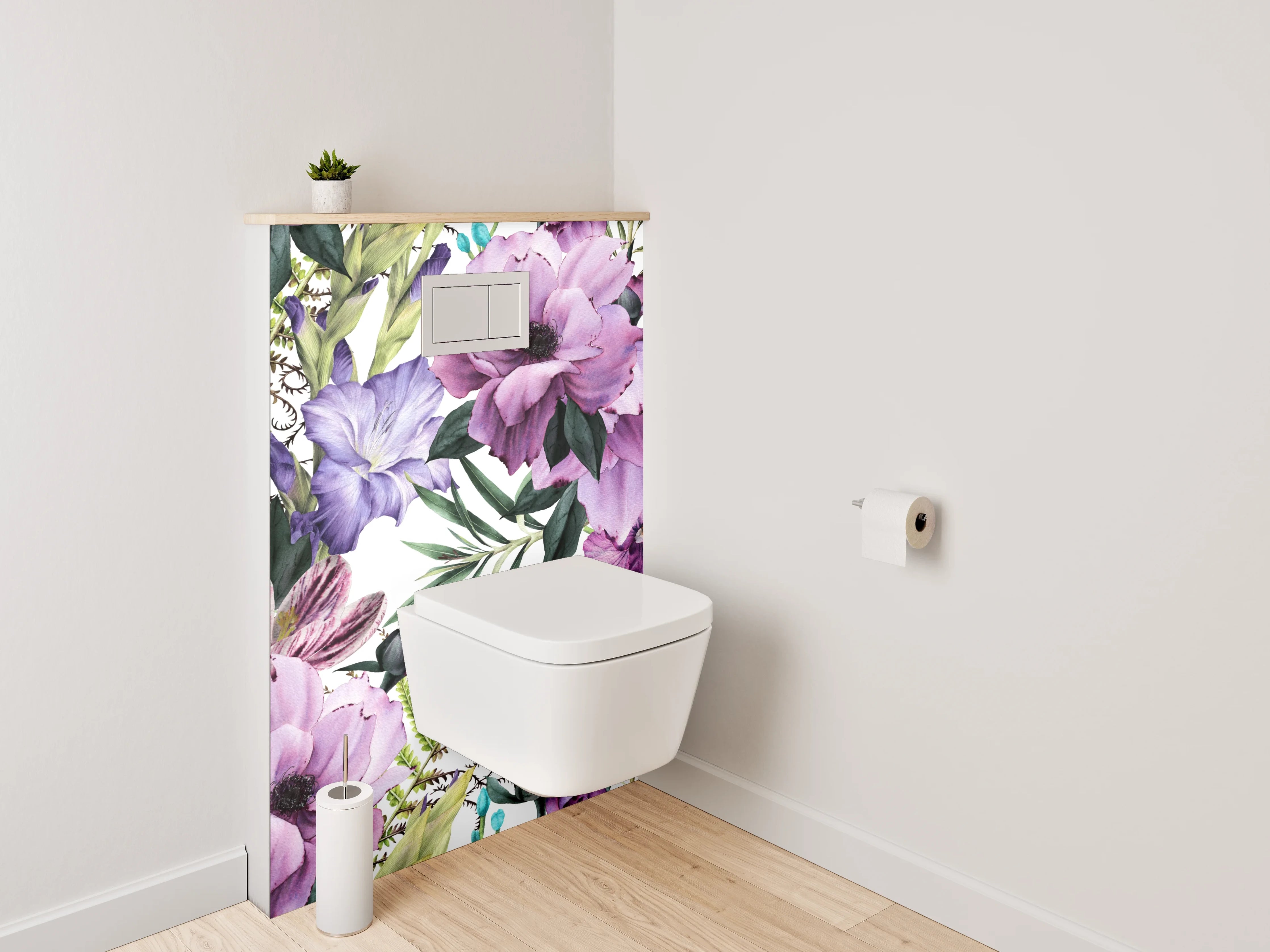 WC-Rückwand - Aquarell Blumenmuster Lila Creme