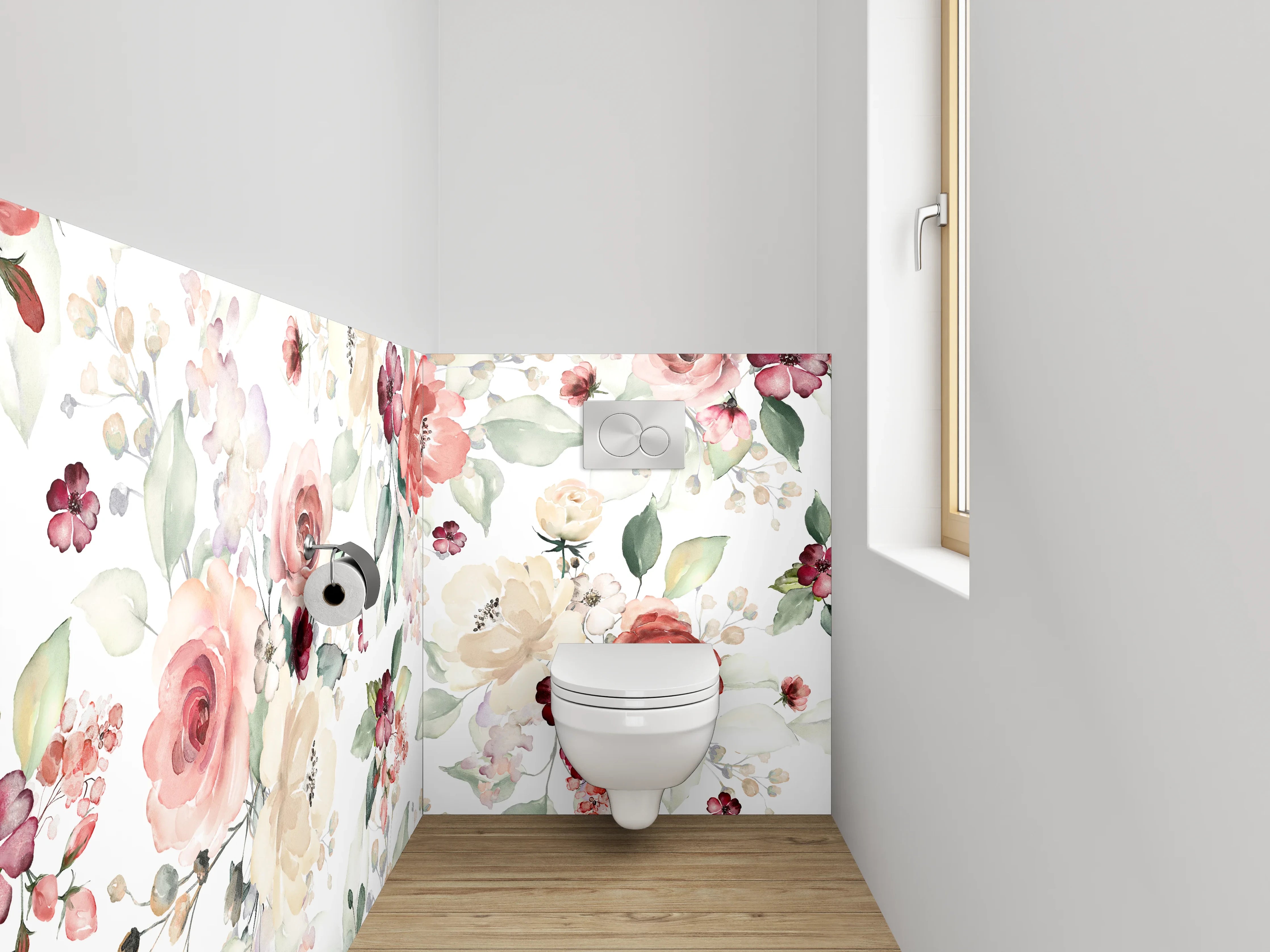 WC-Rückwand - Aquarell Blumenmuster Pastell Romantik