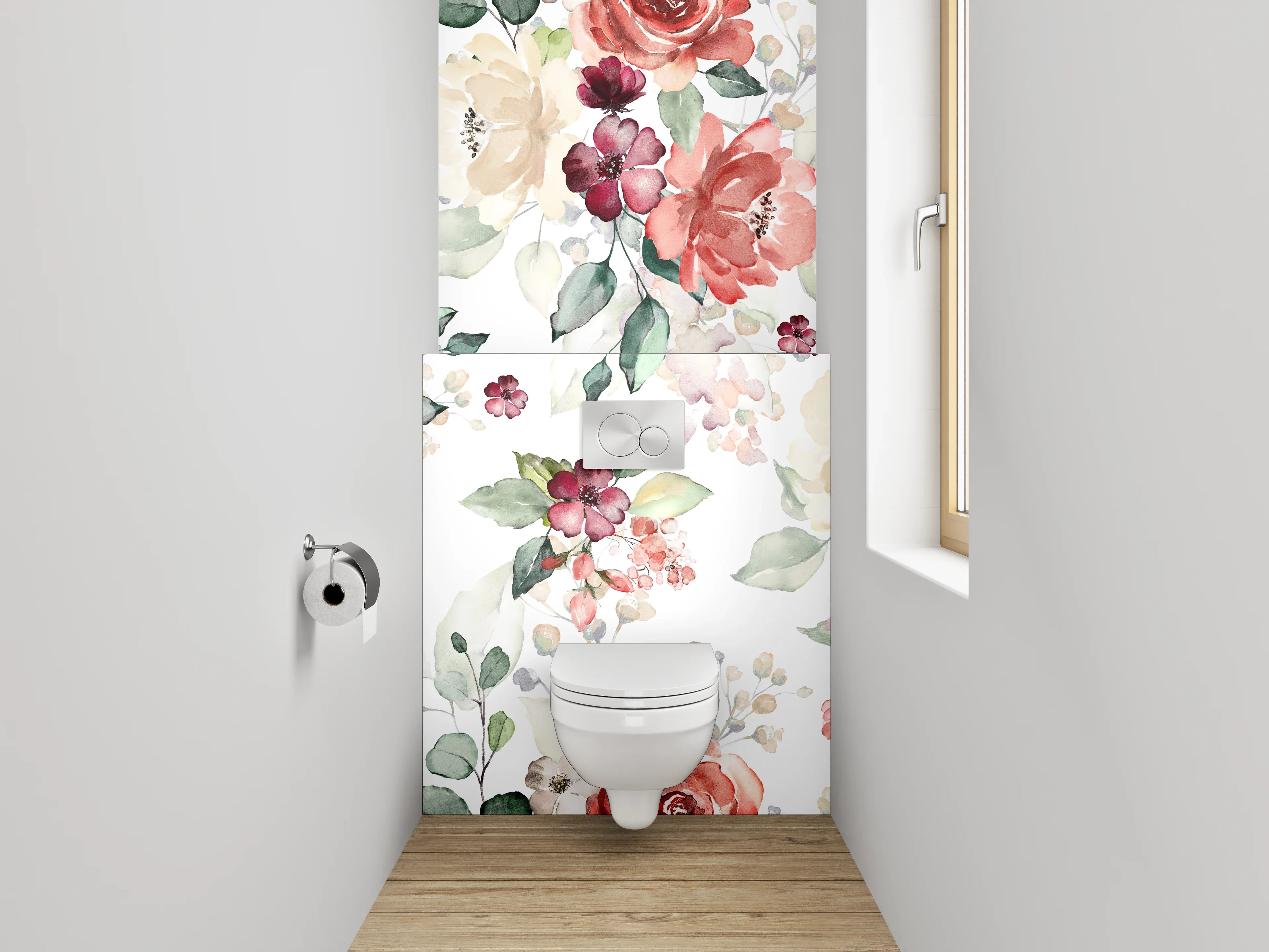 WC-Rückwand - Aquarell Blumenmuster Pastell Romantik