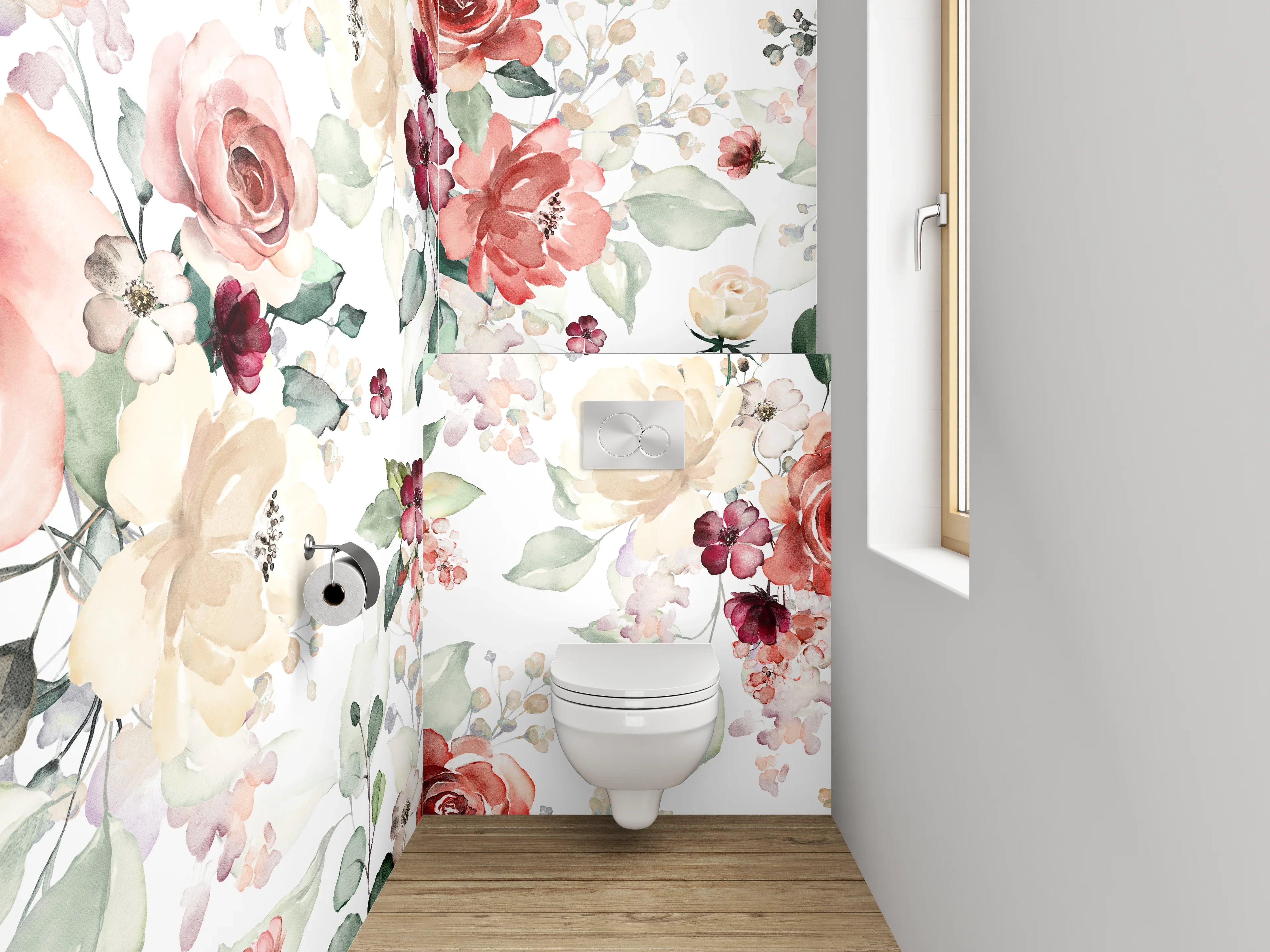 WC-Rückwand - Aquarell Blumenmuster Pastell Romantik