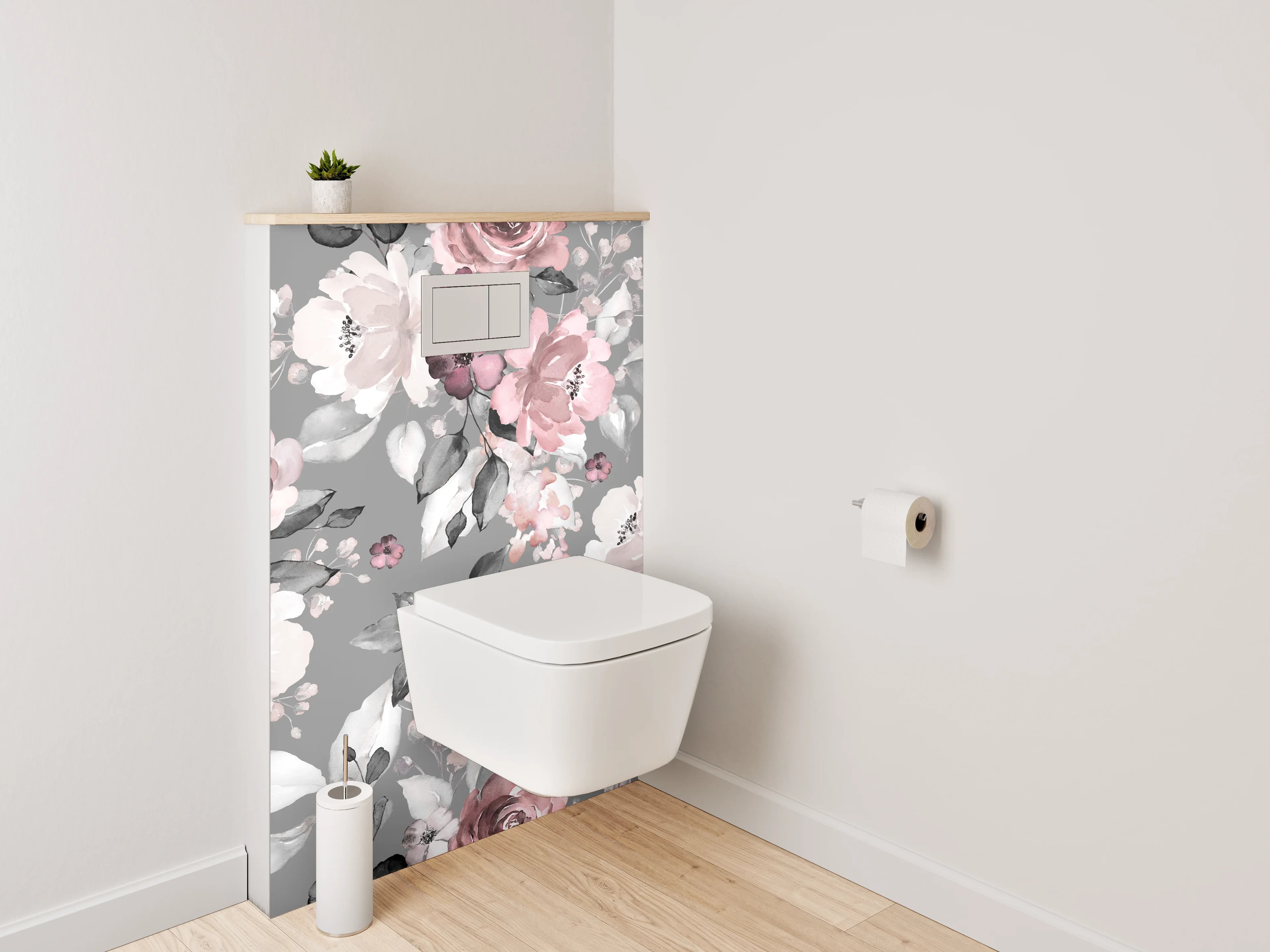 WC-Rückwand - Aquarell Blumenmuster Rosé Grau